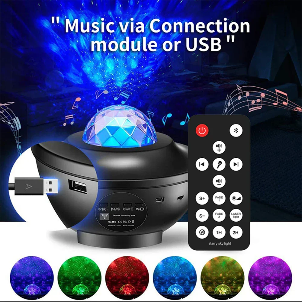 Galaxy Projector Starry Sky Night Light with Ocean Wave Music Remote USB for Kids - Image 2