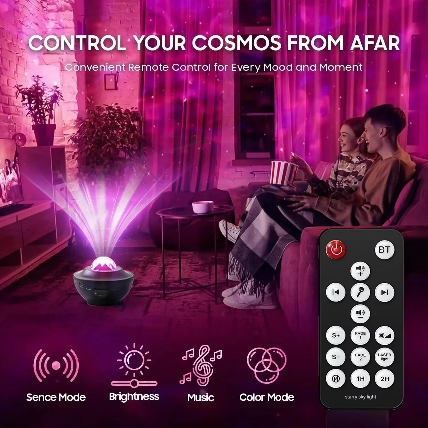 Galaxy Projector Starry Sky Night Light with Ocean Wave Music Remote USB for Kids - Image 3