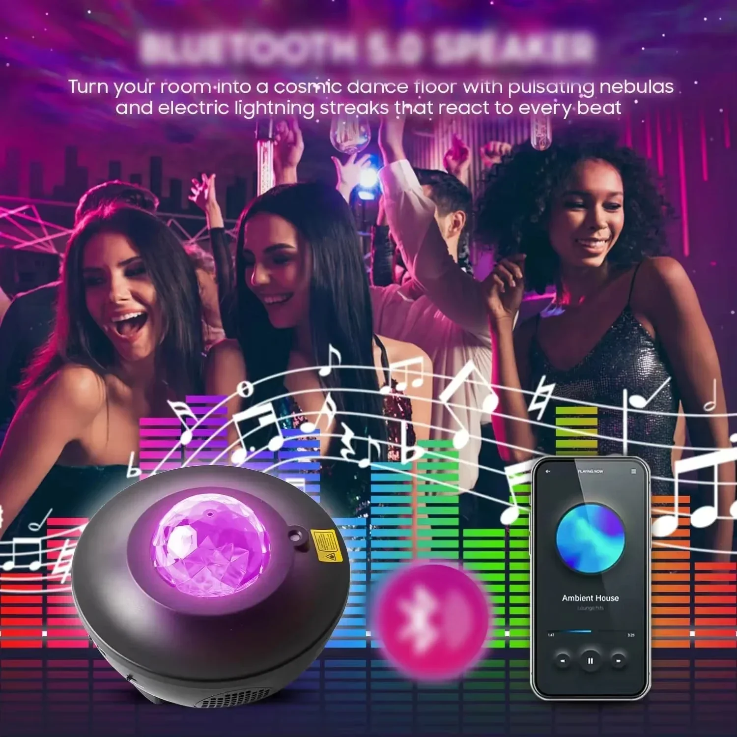 Galaxy Projector Starry Sky Night Light with Ocean Wave Music Remote USB for Kids - Image 5