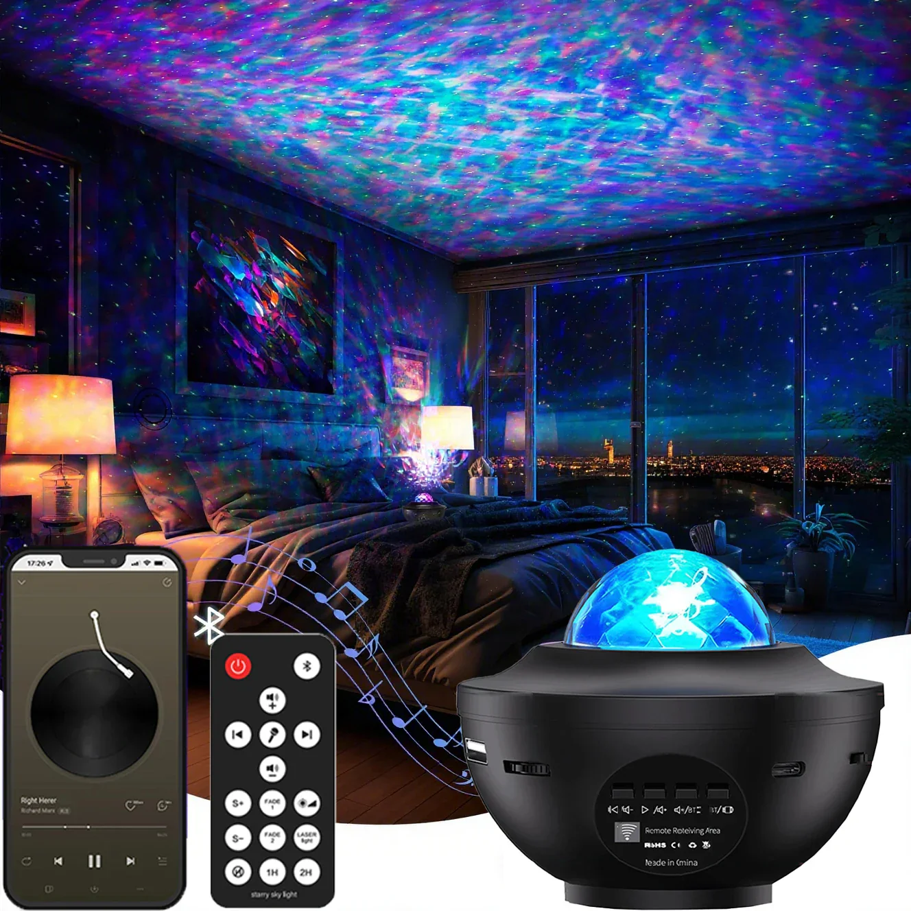 Galaxy Projector Starry Sky Night Light with Ocean Wave Music Remote USB for Kids - Image 7