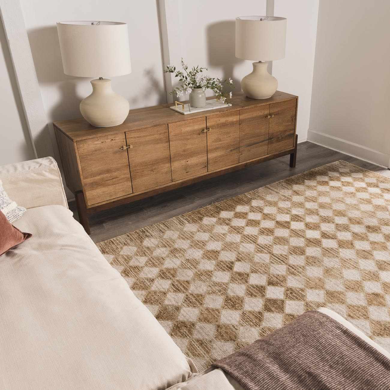 Galey Alix x Livabliss Scandi Geometric Taupe/Mustard Myrtle Avenue V Area Rug - Image 2