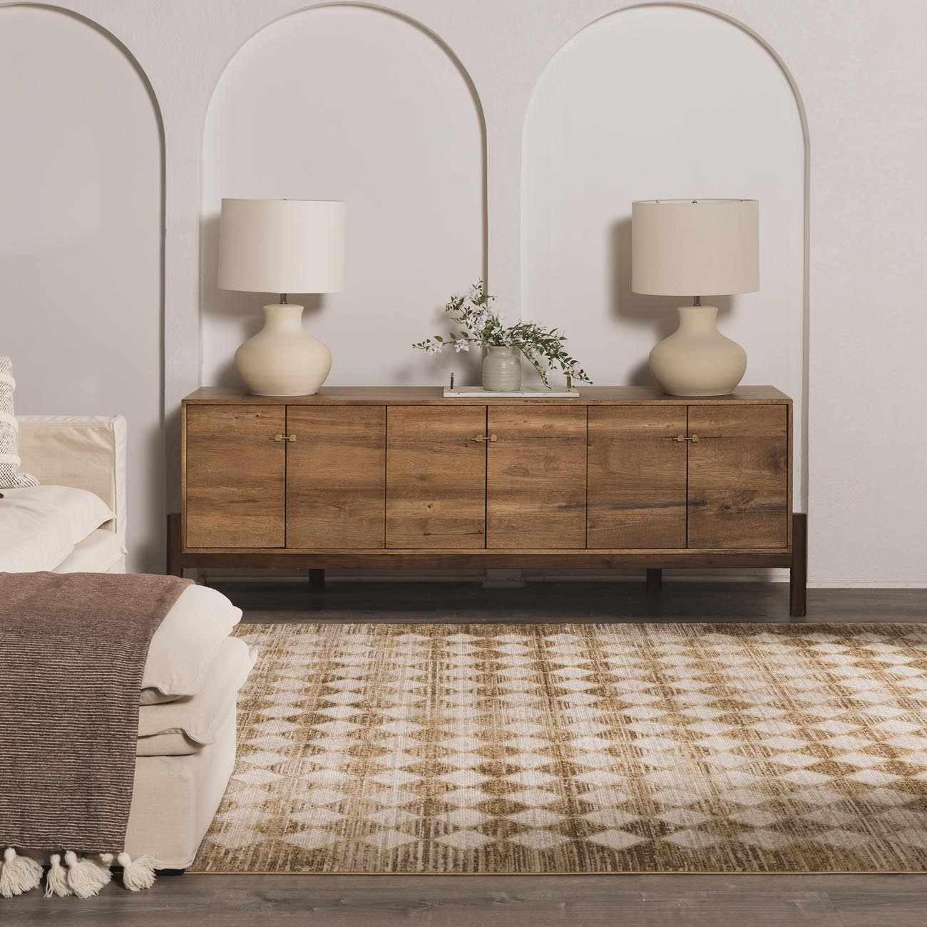 Galey Alix x Livabliss Scandi Geometric Taupe/Mustard Myrtle Avenue V Area Rug - Image 3