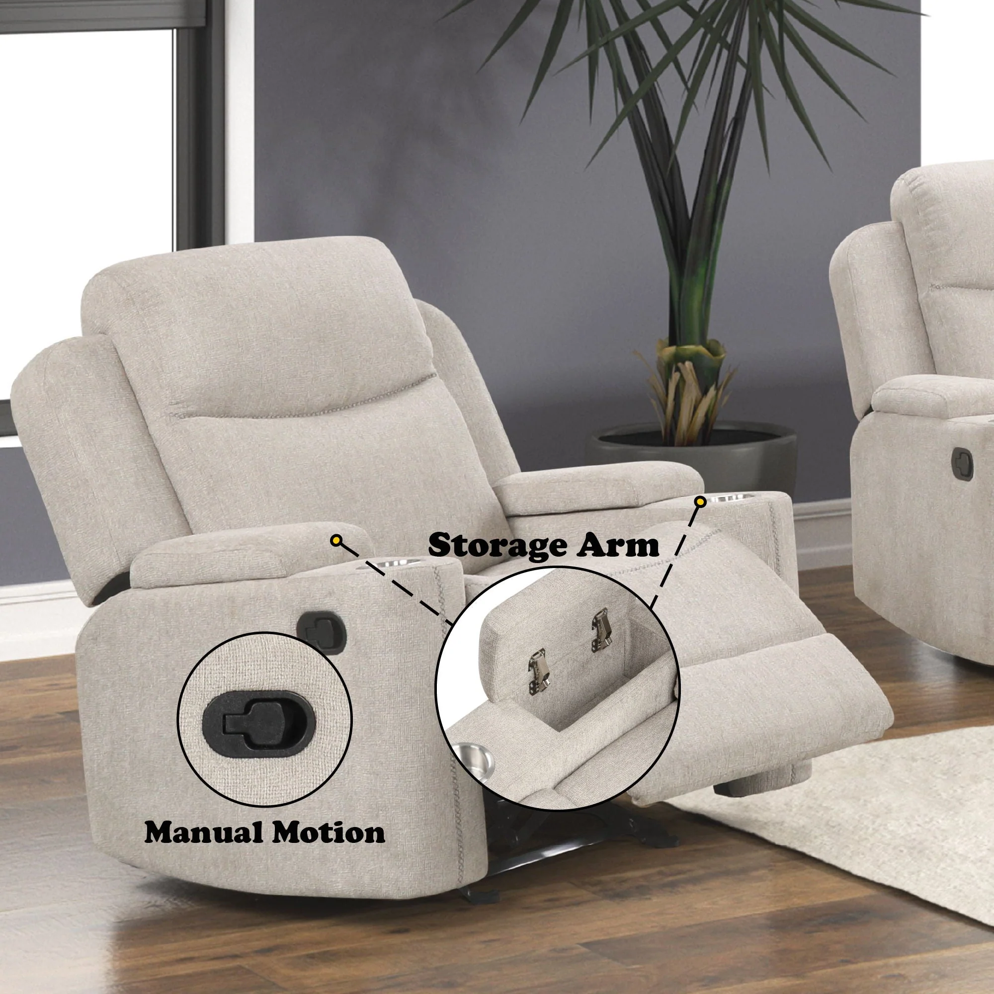 Galya - Motion Glider Recliner - Light Gray - Image 3