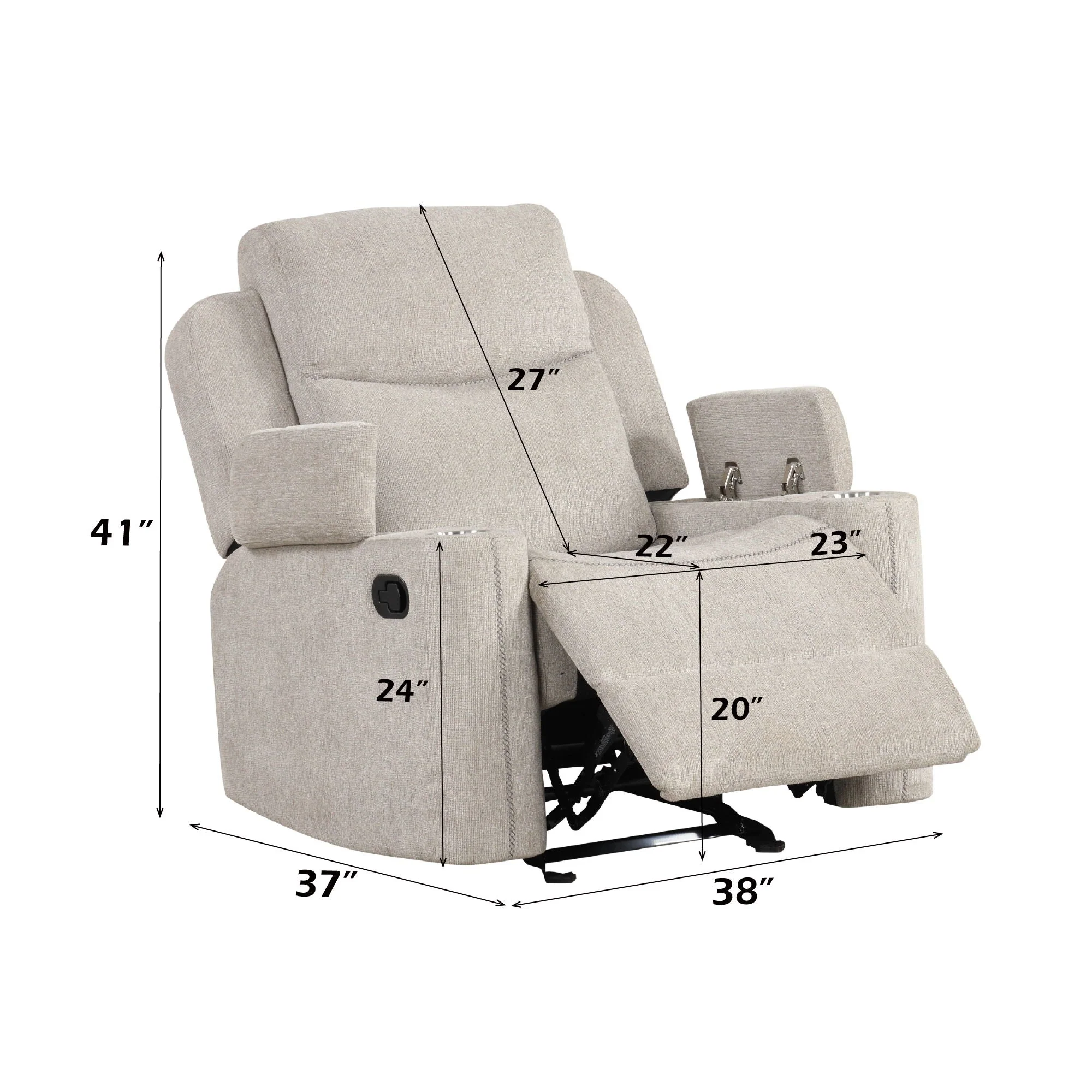 Galya - Motion Glider Recliner - Light Gray - Image 4