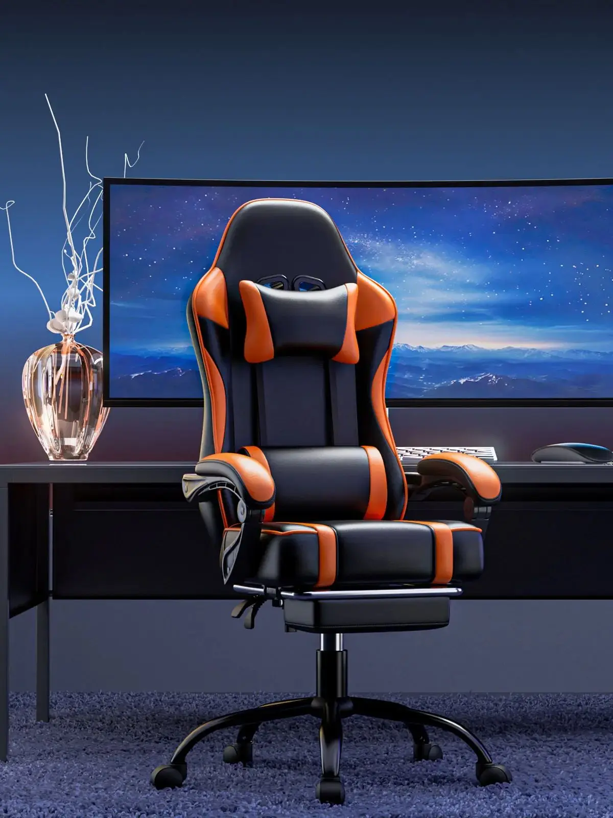 Gaming Chair with Footrest Reclining PU Leather Ergonomic Office Desk Chair - Image 3