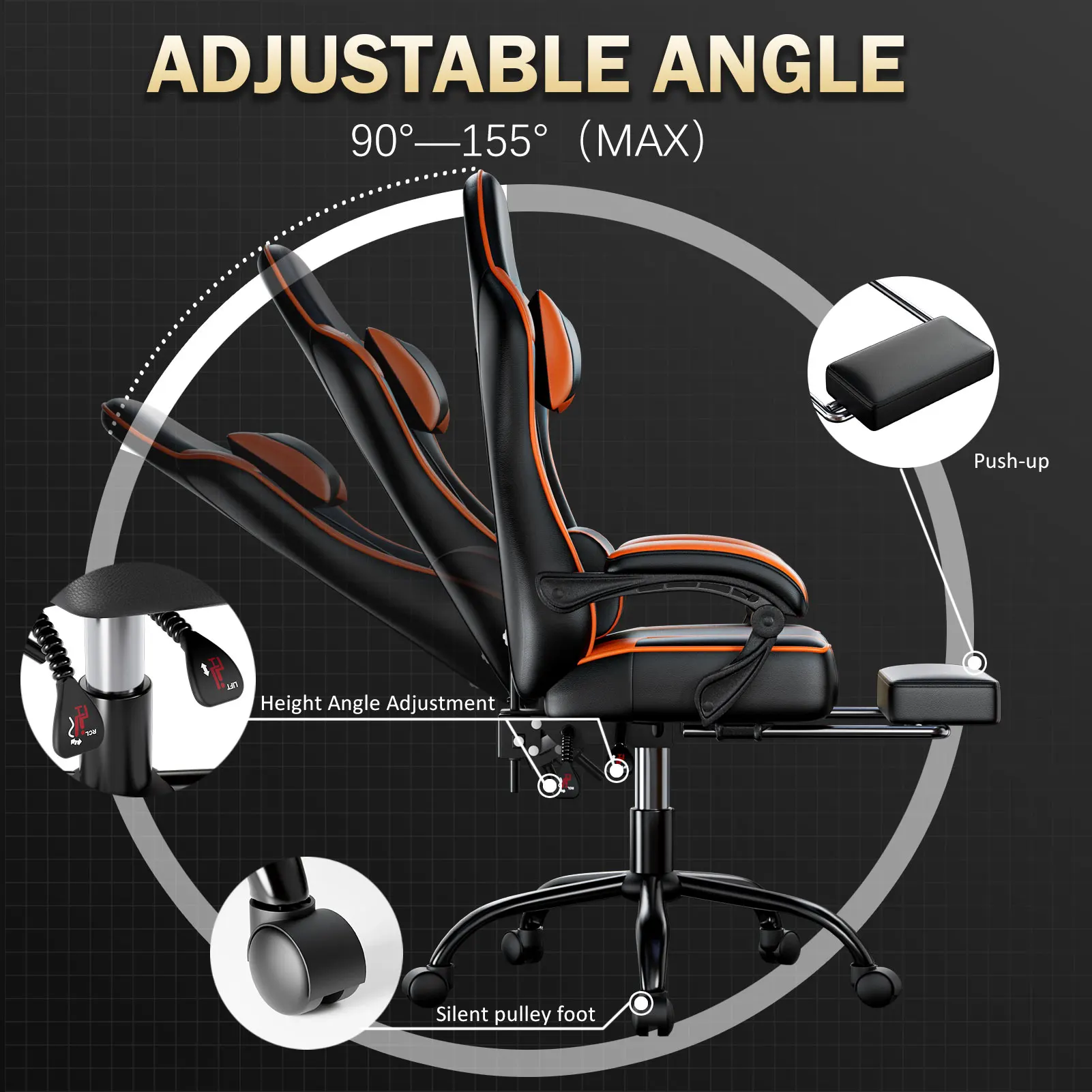 Gaming Chair with Footrest Reclining PU Leather Ergonomic Office Desk Chair - Image 5