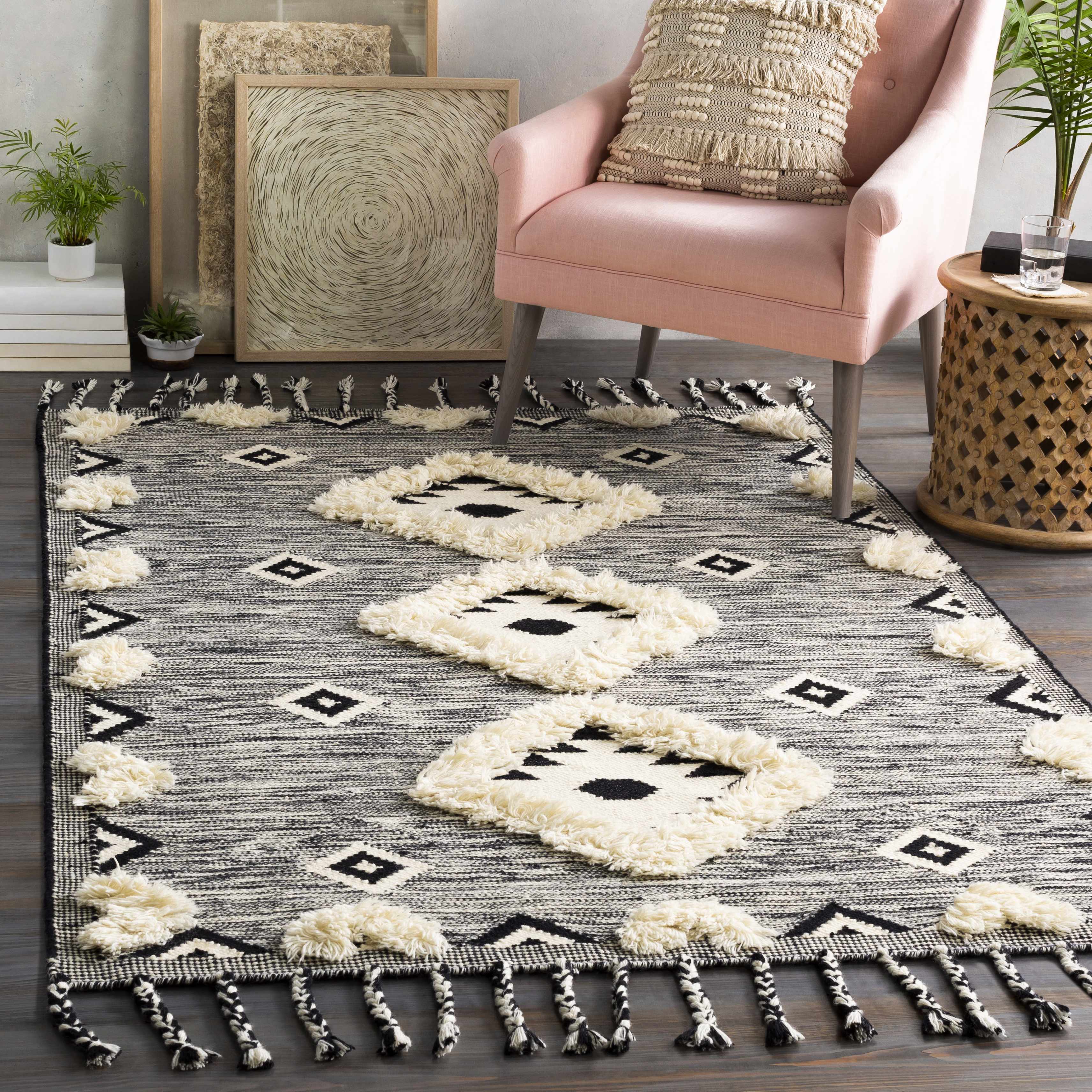 Gardner Cream on Gray Wool Tassel Rug - Clearance - Image 4