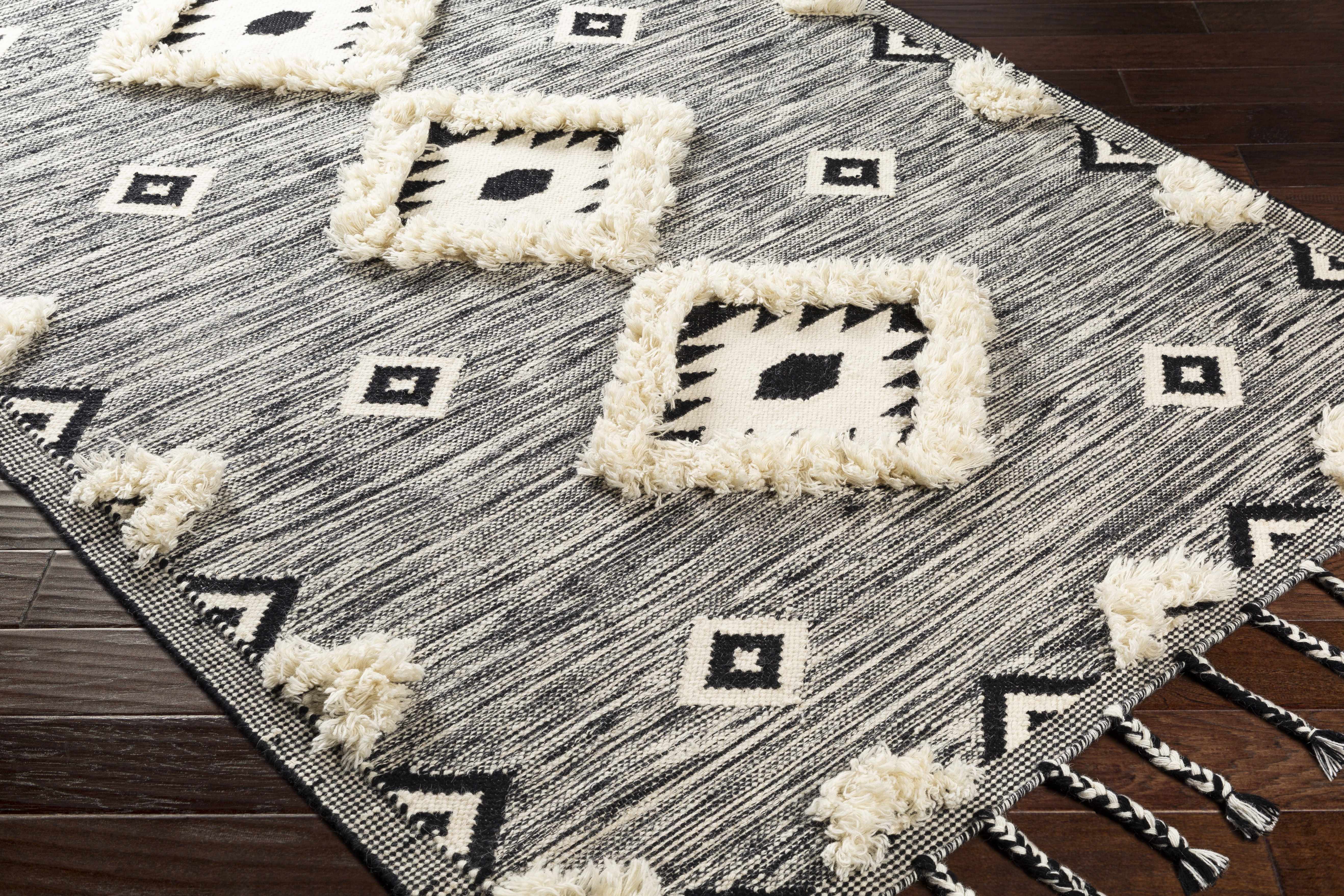 Gardner Cream on Gray Wool Tassel Rug - Clearance - Image 5