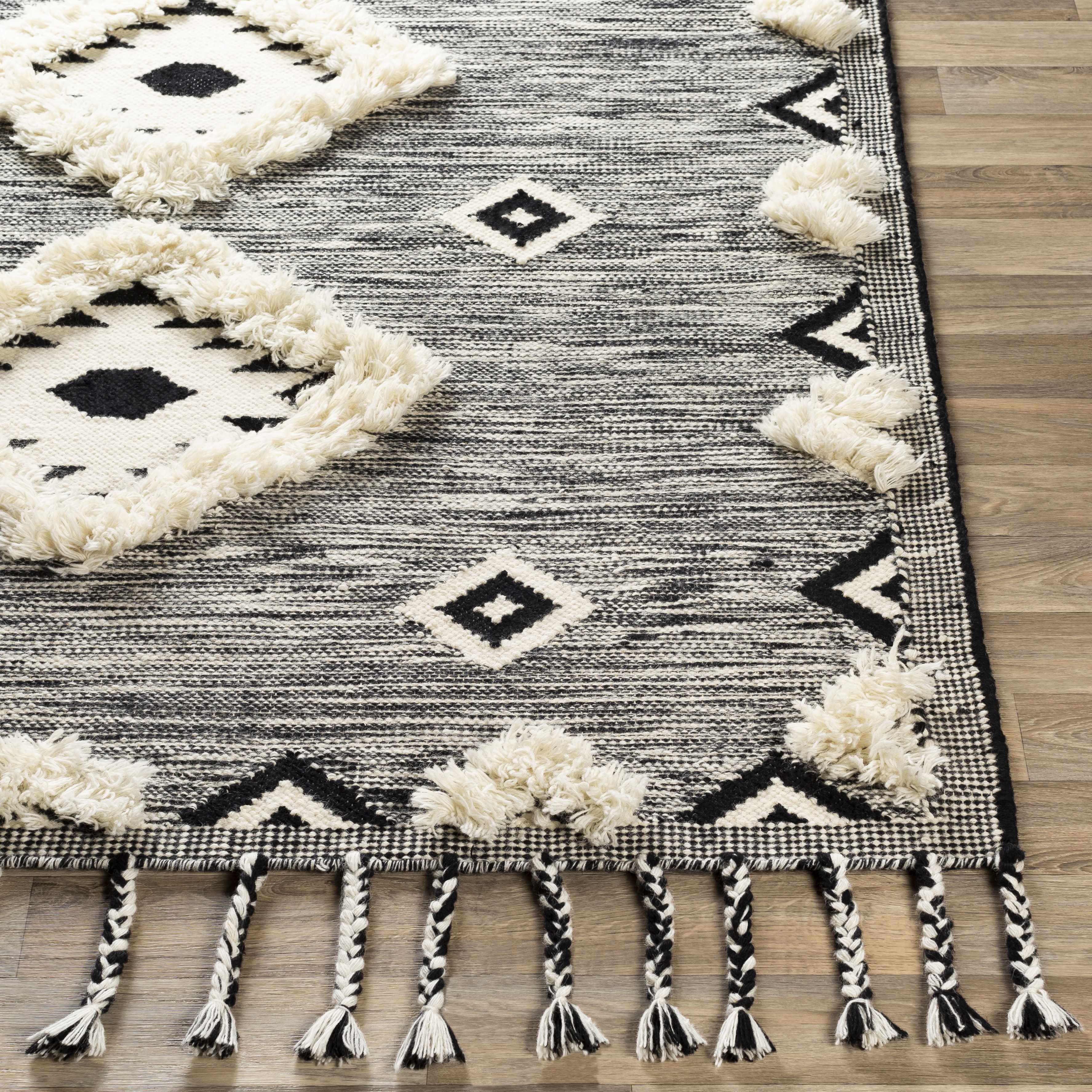 Gardner Cream on Gray Wool Tassel Rug - Clearance - Image 6