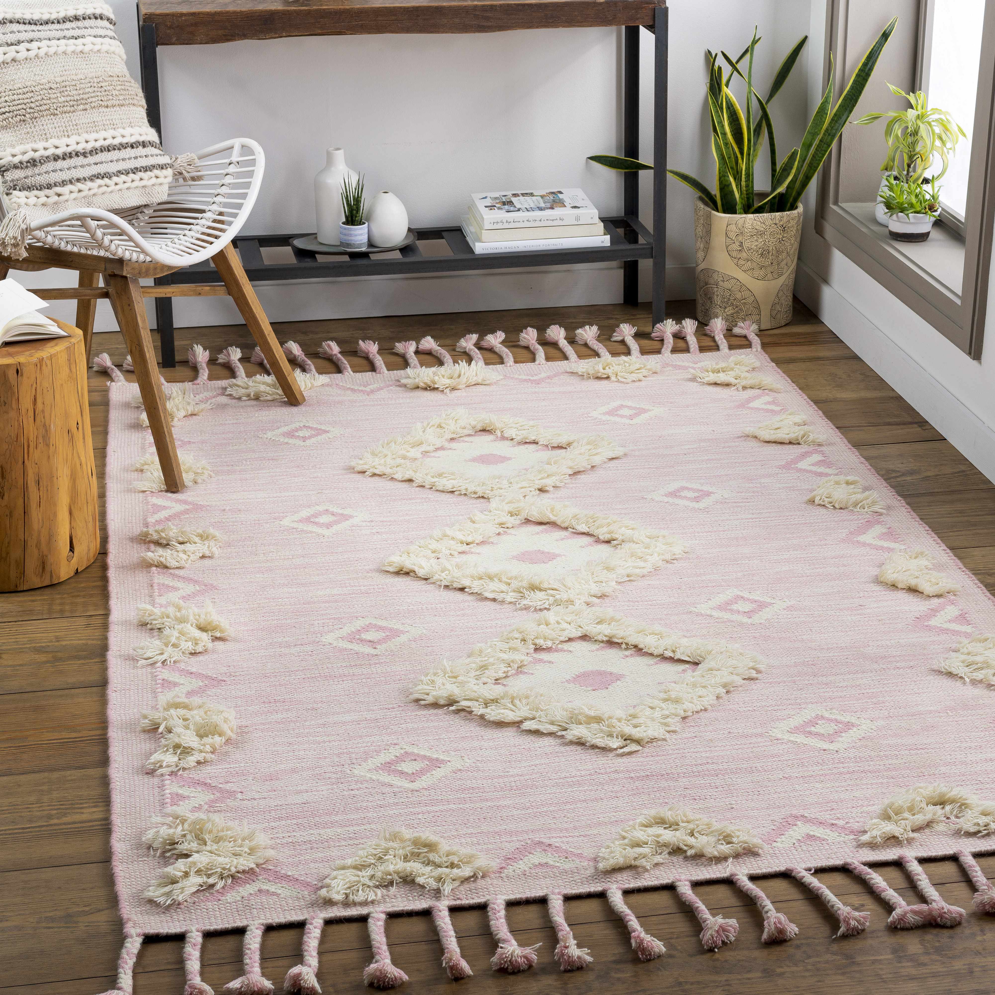 Gardner Pink Wool Tassel Rug - Clearance - Image 3