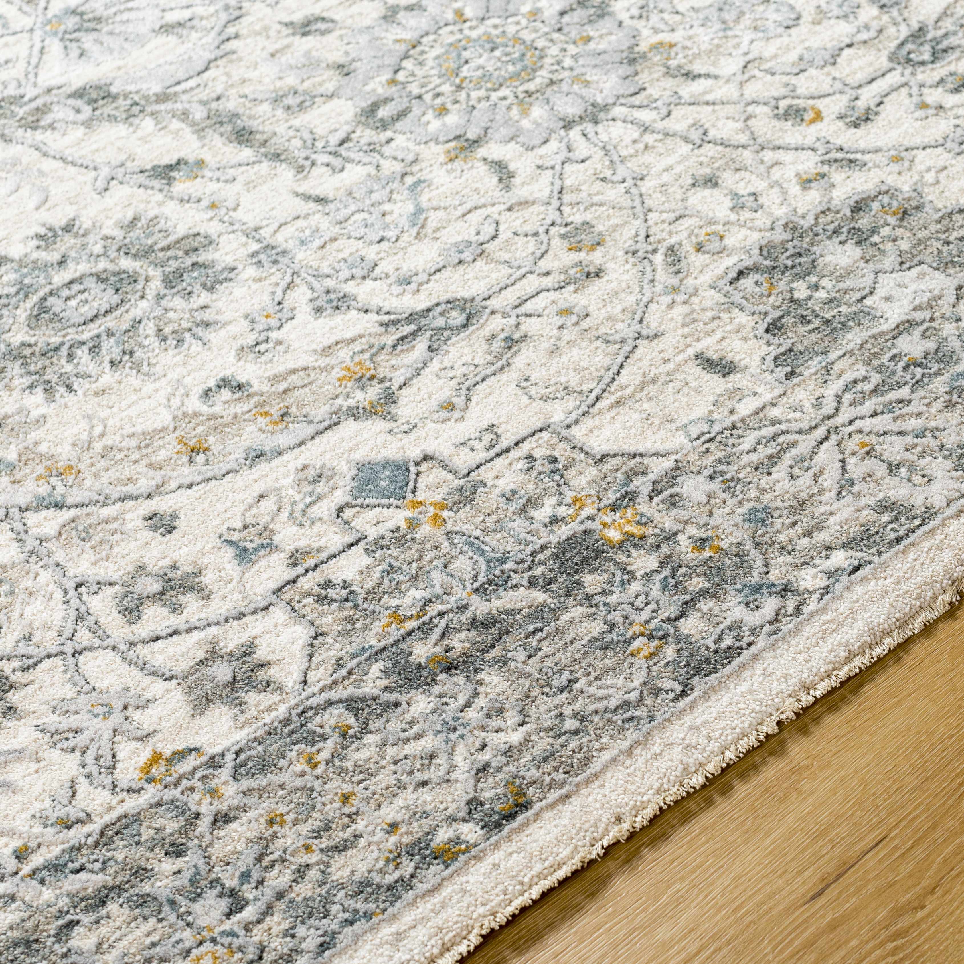 Gauge Cream & Gray Blue Rug with Fringes - Image 15