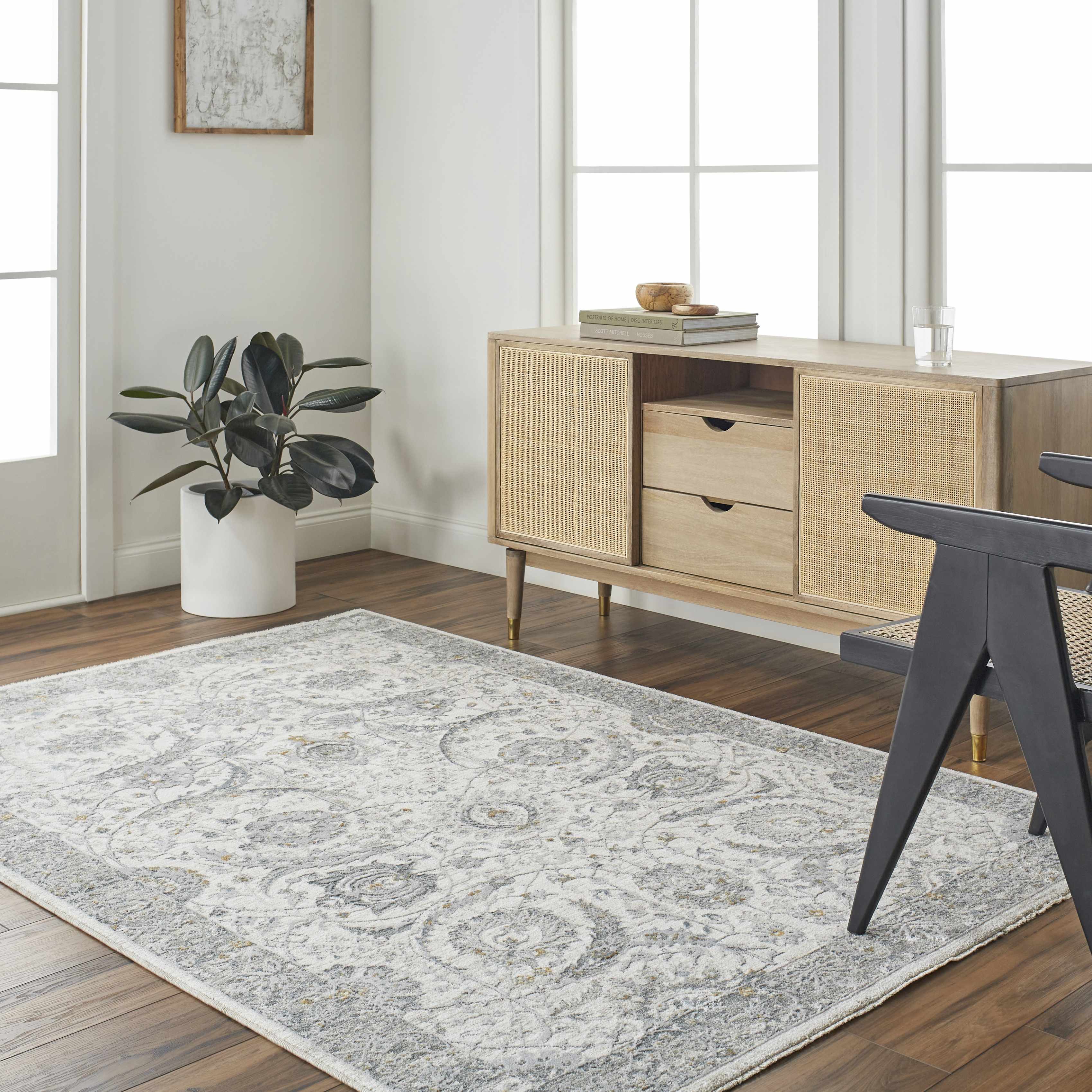 Gauge Cream & Gray Blue Rug with Fringes - Image 17
