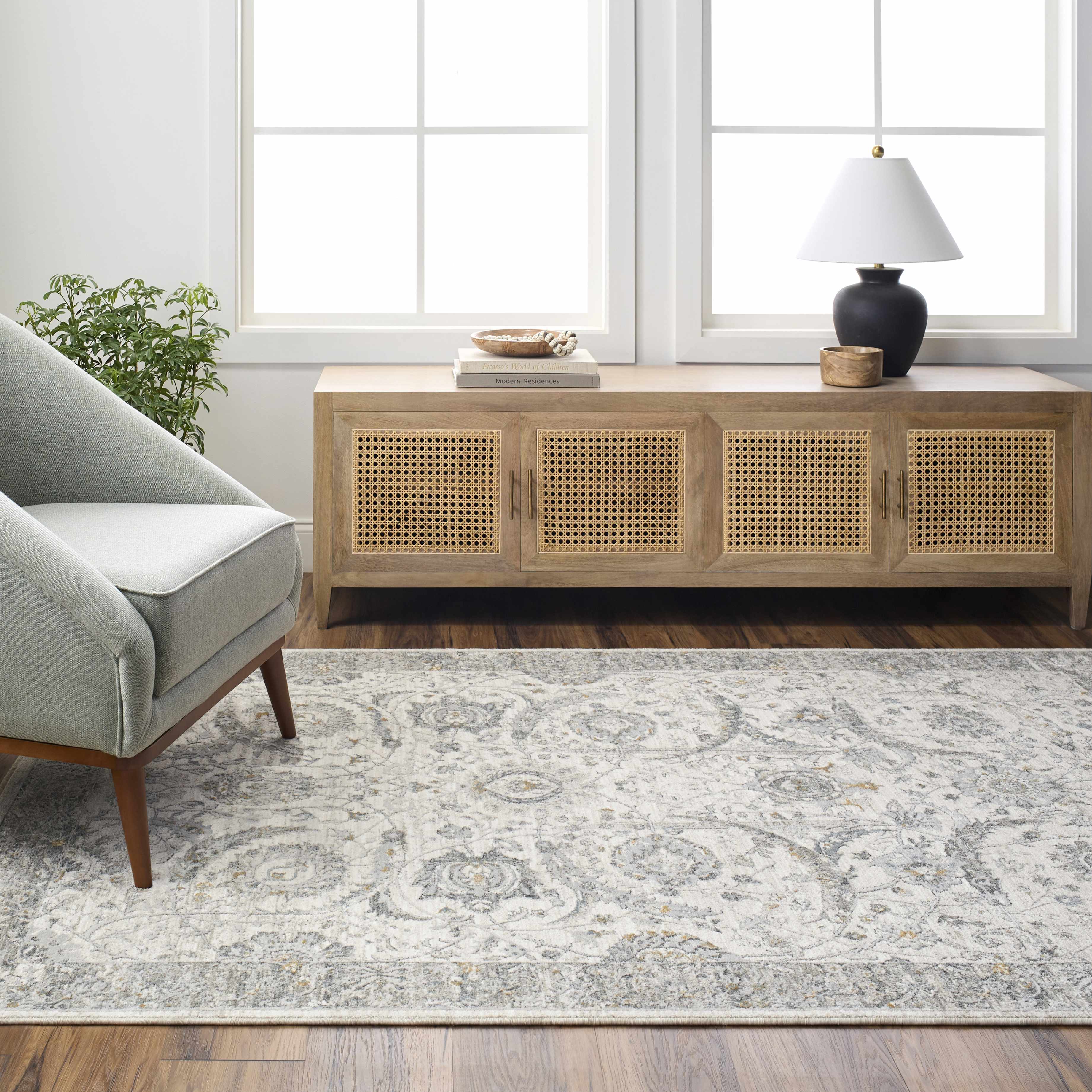 Gauge Cream & Gray Blue Rug with Fringes - Image 18