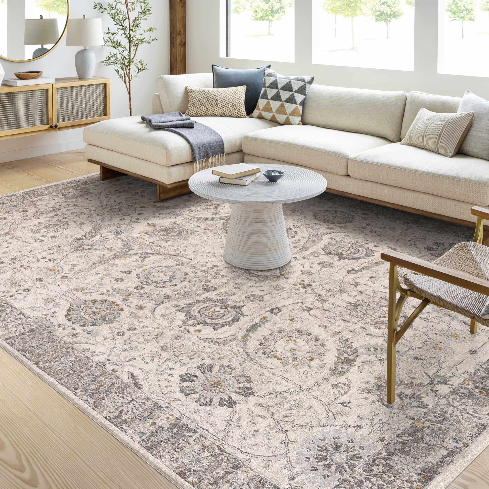 Gauge Cream & Gray Blue Rug with Fringes - Image 2