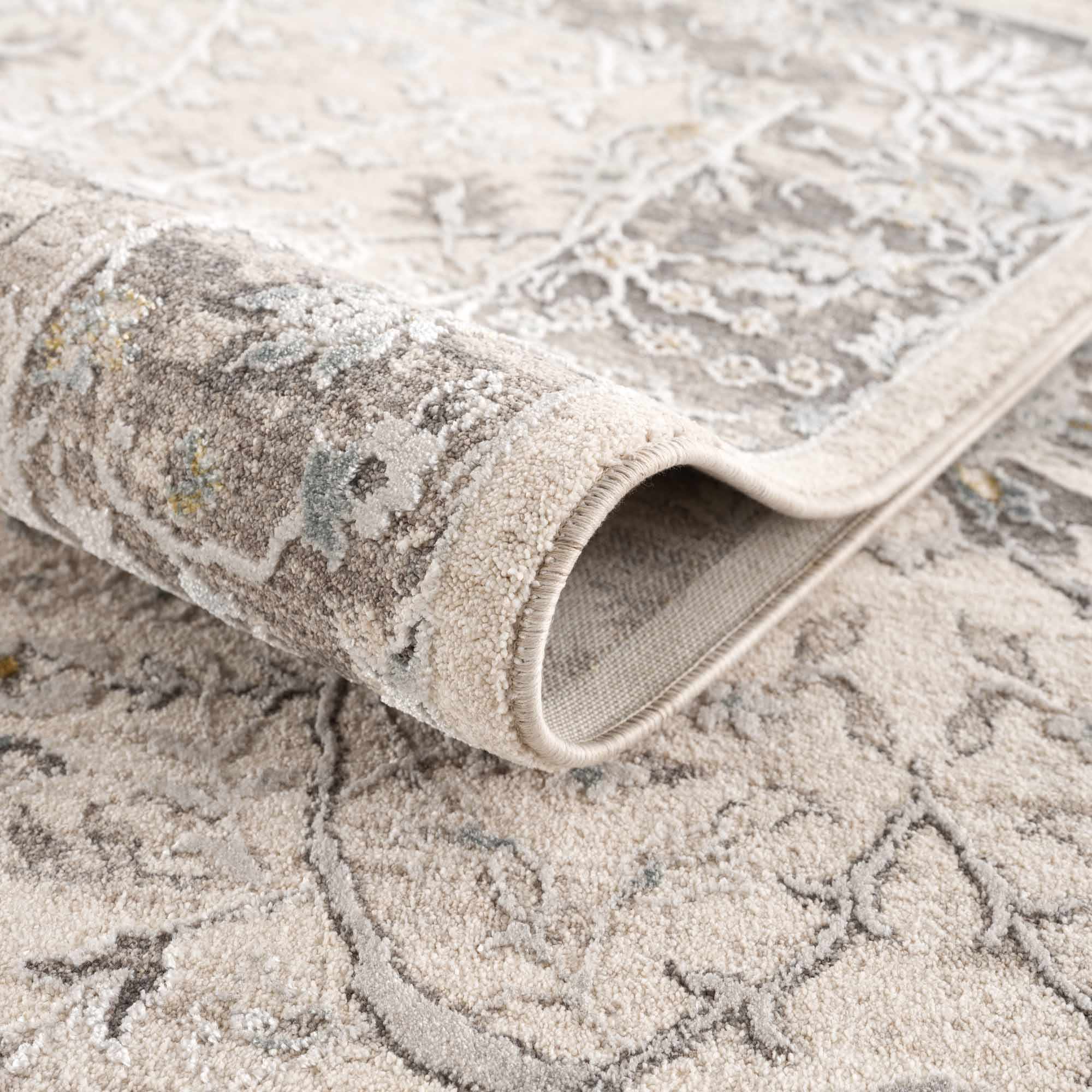 Gauge Cream & Gray Blue Rug with Fringes - Image 4
