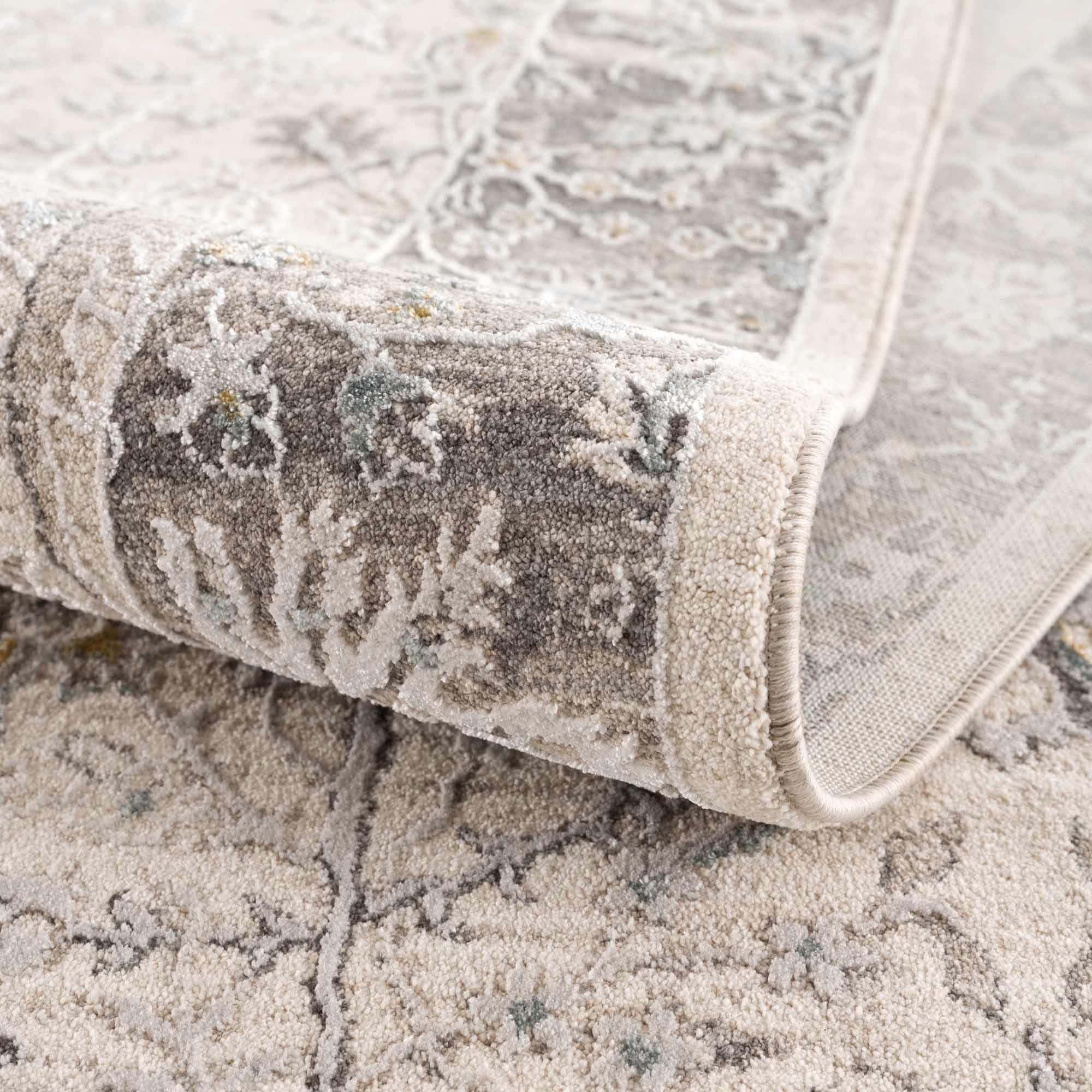 Gauge Cream & Gray Blue Rug with Fringes - Image 5