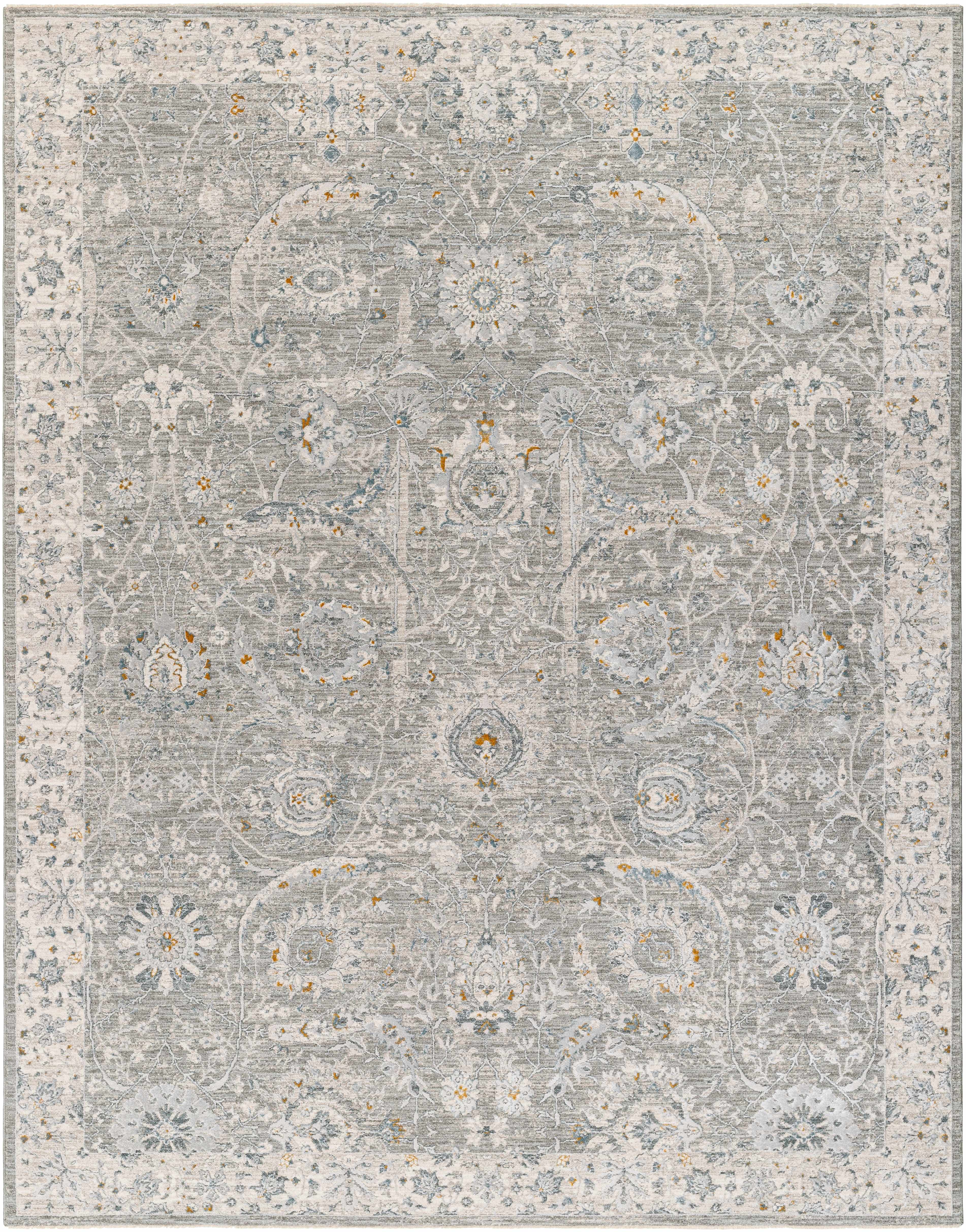 Gauge Gray Blue Textured Rug with Fringes