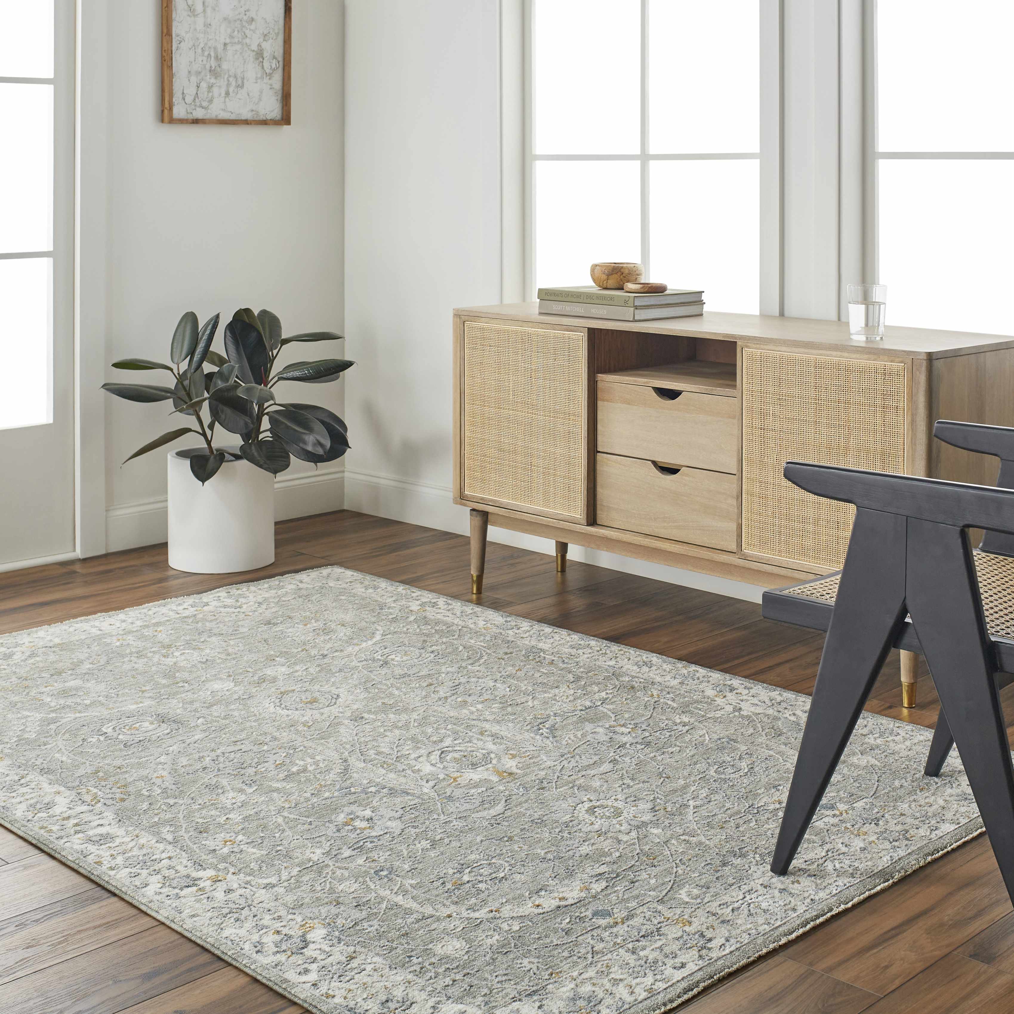 Gauge Gray Blue Textured Rug with Fringes - Image 2
