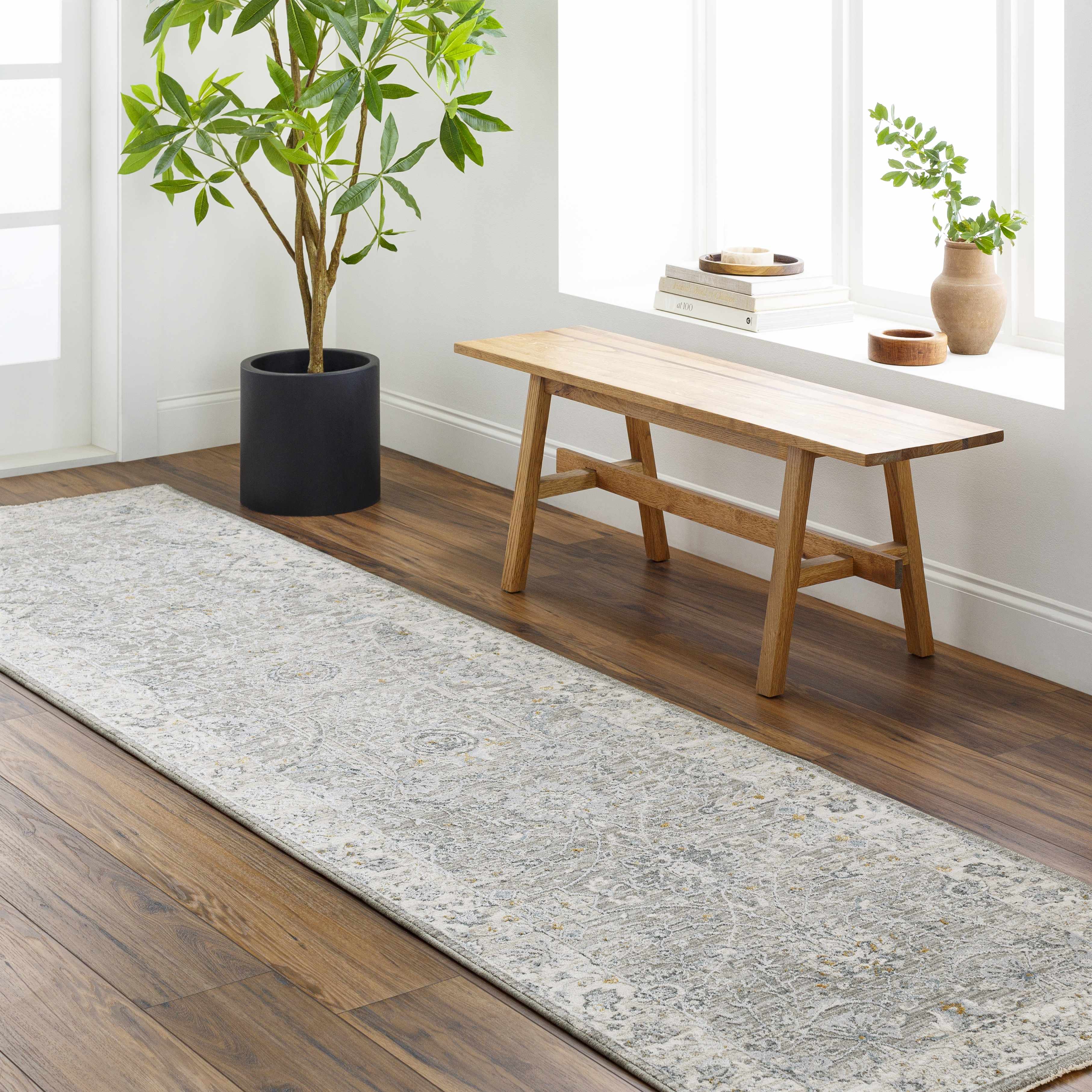 Gauge Gray Blue Textured Rug with Fringes - Image 4