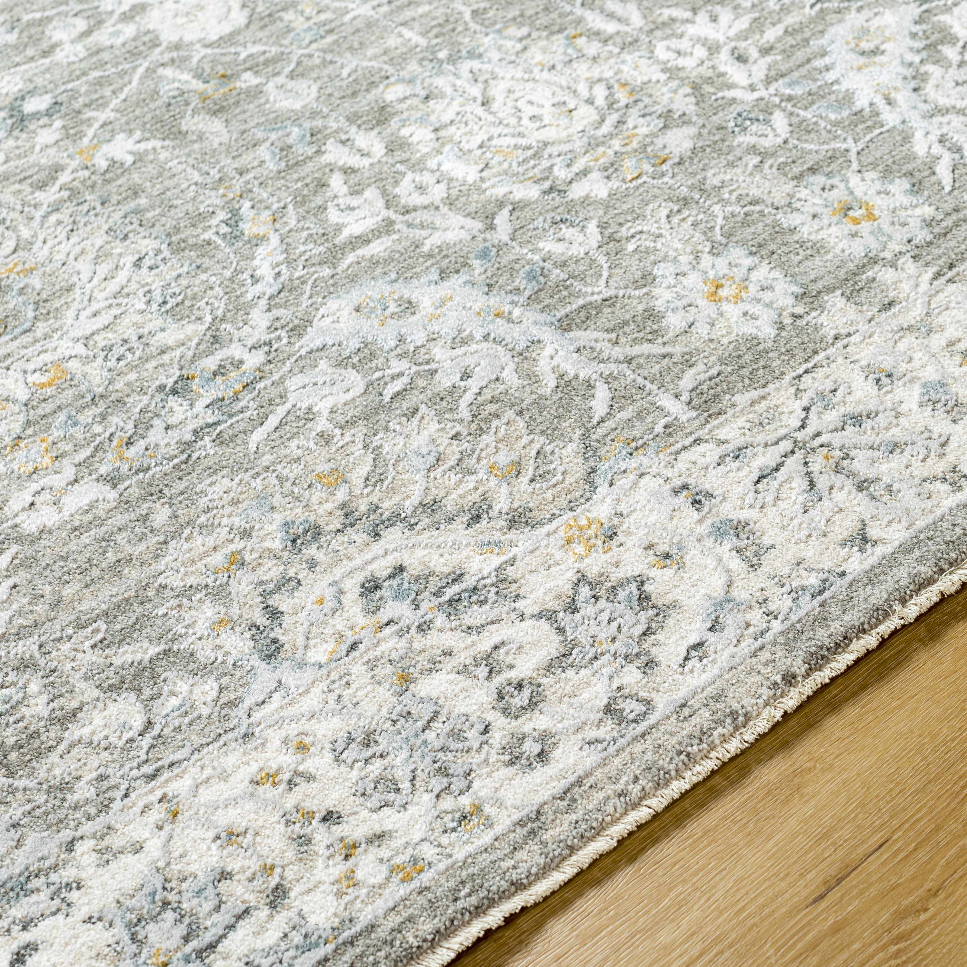 Gauge Gray Blue Textured Rug with Fringes - Image 6