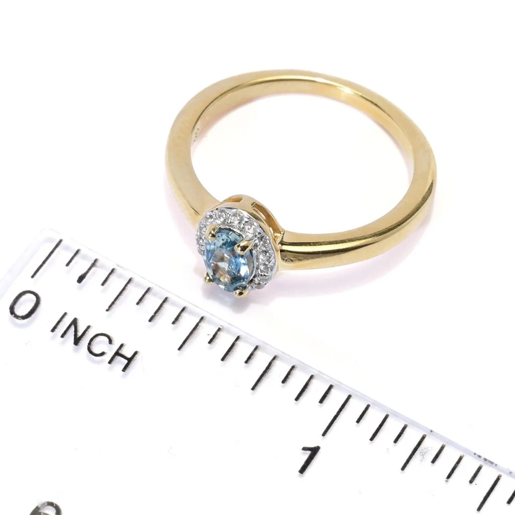 Gem Treasures 0.66ctw Oval Montana Sapphire & White Zircon Halo Ring - Image 2