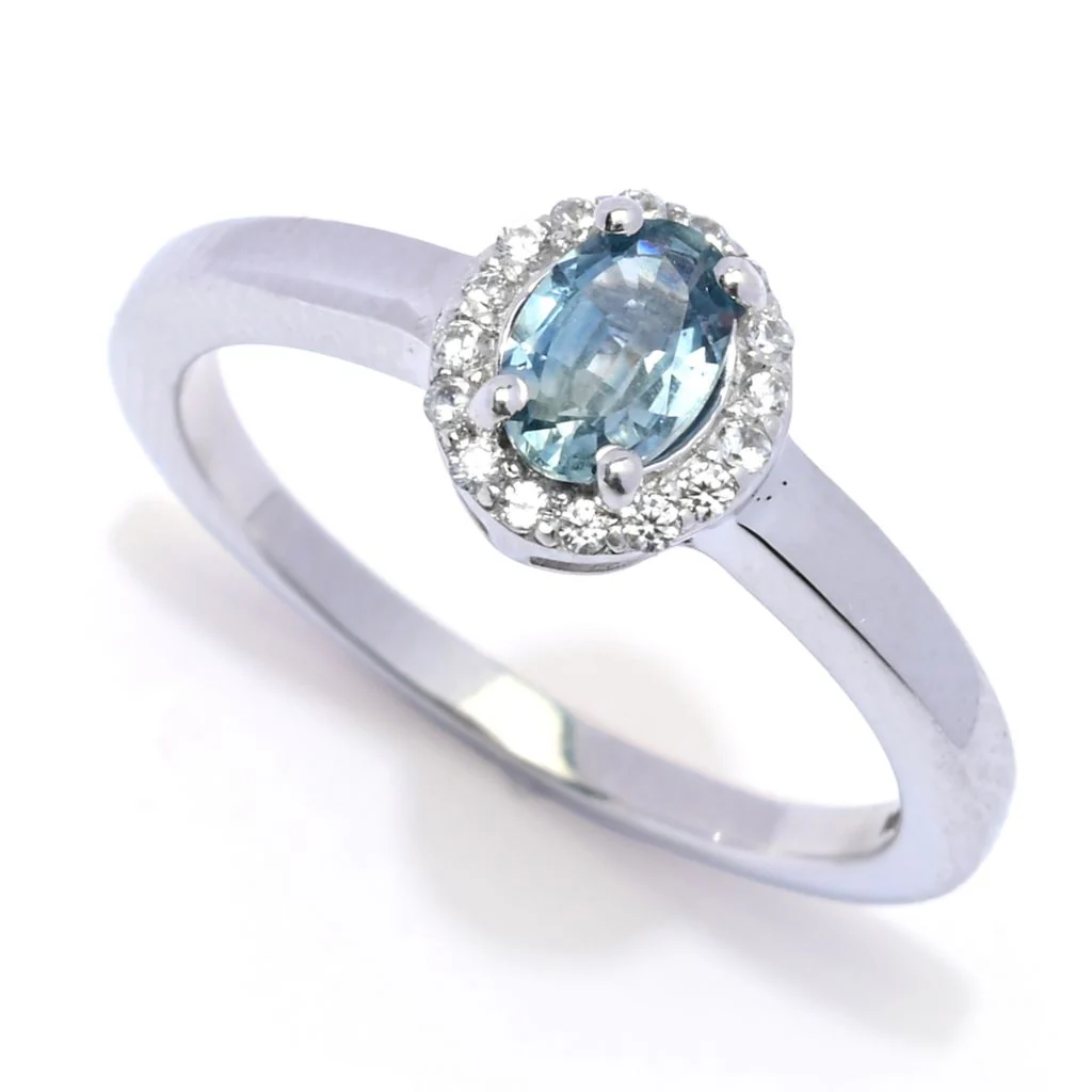 Gem Treasures 0.66ctw Oval Montana Sapphire & White Zircon Halo Ring - Image 3