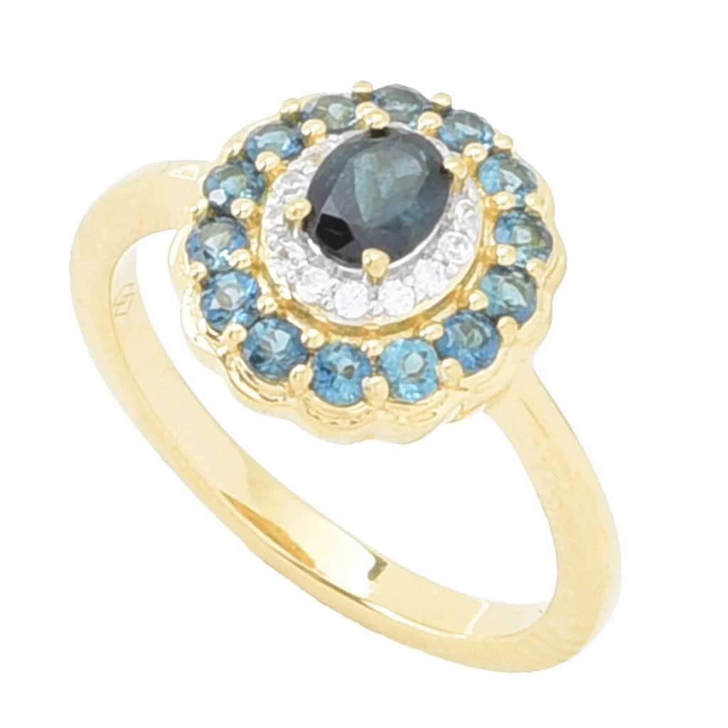 Gem Treasures 1.02ctw Indicolite & White Zircon Double Halo Ring - Image 3