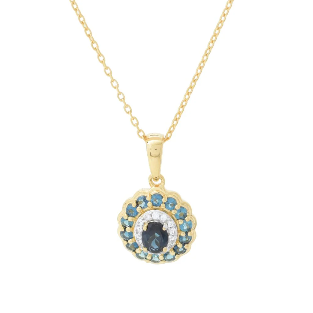 Gem Treasures 1.02ctw Indicolite & Zircon Double Halo Pendant w/ Chain - Image 4