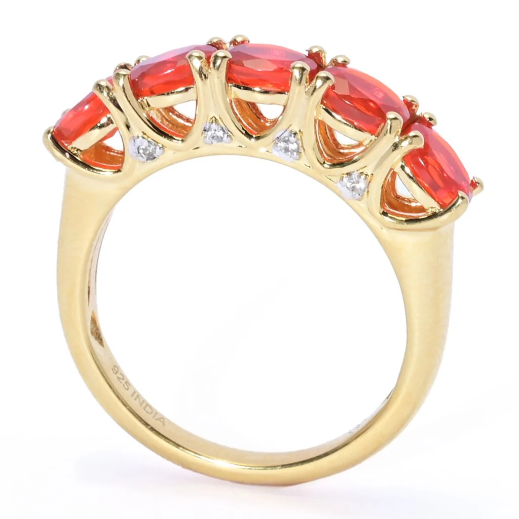 Gem Treasures 1.14ctw Crimson Fire Opal & White Zircon 5-Stone Ring - Image 2