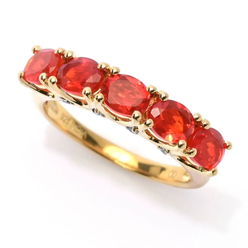 Gem Treasures 1.14ctw Crimson Fire Opal & White Zircon 5-Stone Ring - Image 7