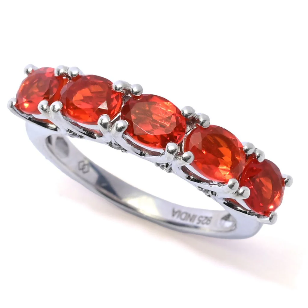 Gem Treasures 1.14ctw Crimson Fire Opal & White Zircon 5-Stone Ring - Image 8