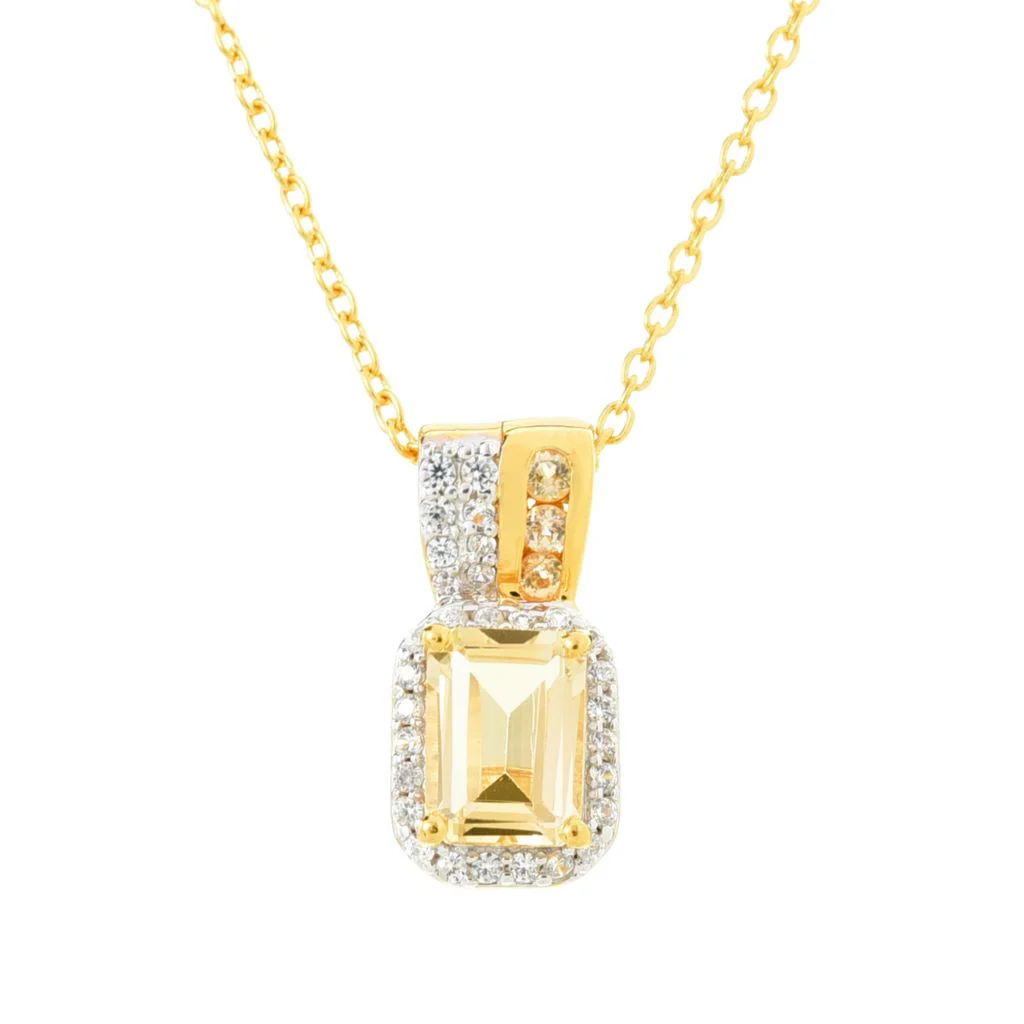 Gem Treasures 1.14ctw Octagonal Imperial Topaz & White Zircon Pendant w/ Chain - Image 3