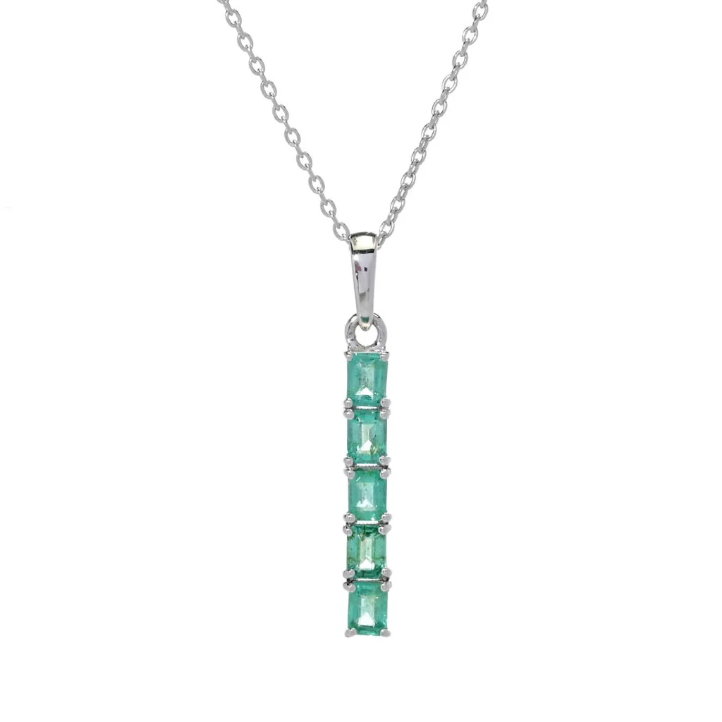 Gem Treasures 1.25ctw Octagon Shape Zambian Emerald Bar Pendant w/ Chain - Image 3