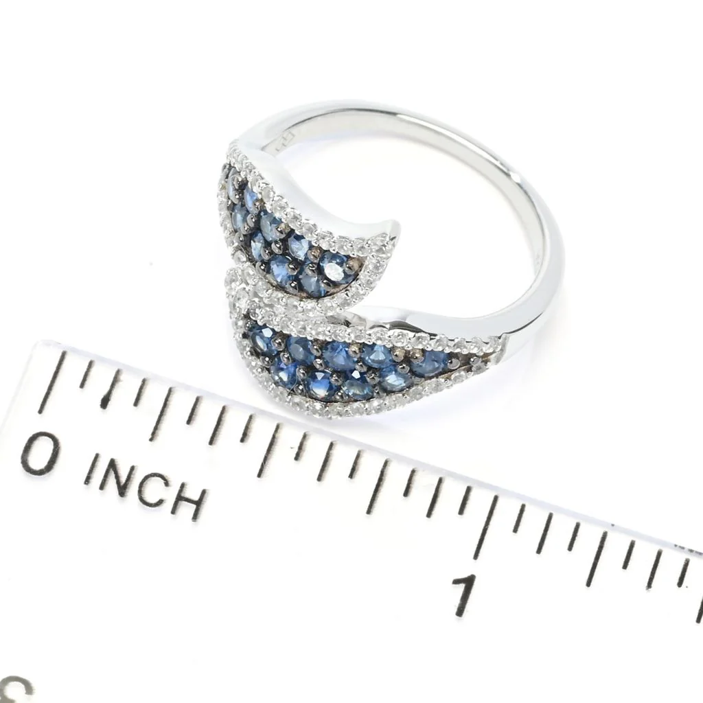 Gem Treasures 1.28ctw Ceylon Sapphire & Zircon Wave Bypass Ring - Image 2