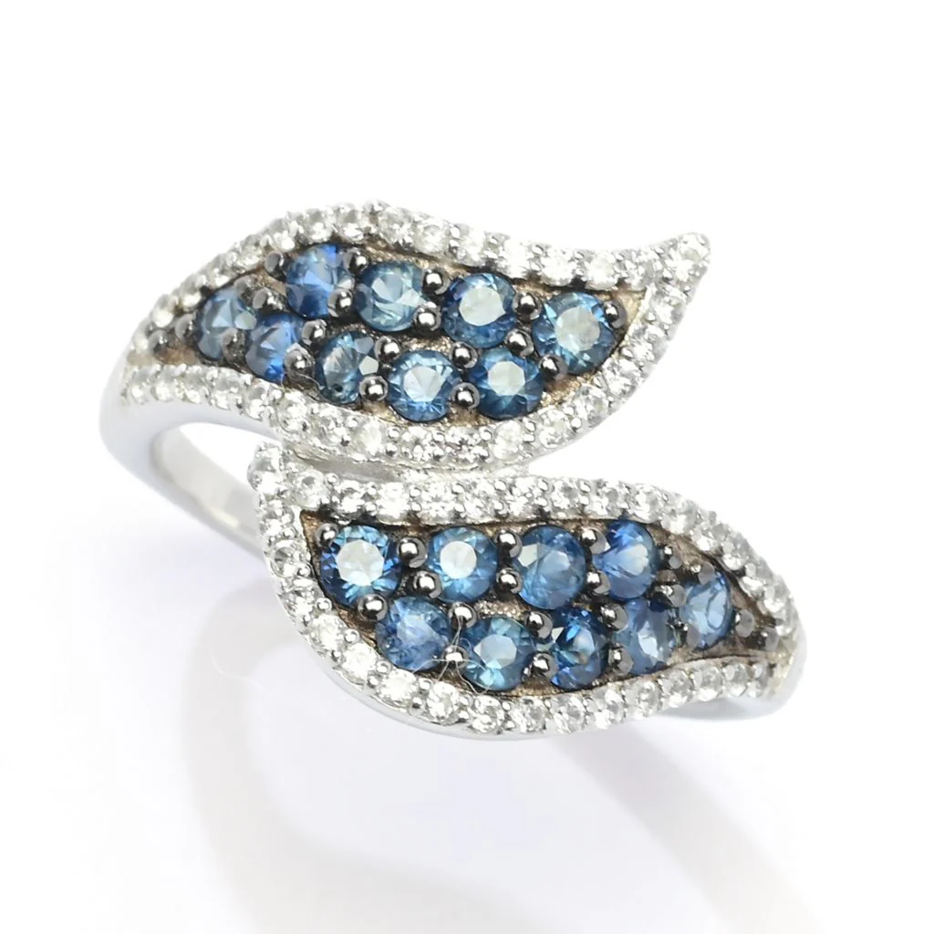 Gem Treasures 1.28ctw Ceylon Sapphire & Zircon Wave Bypass Ring - Image 3