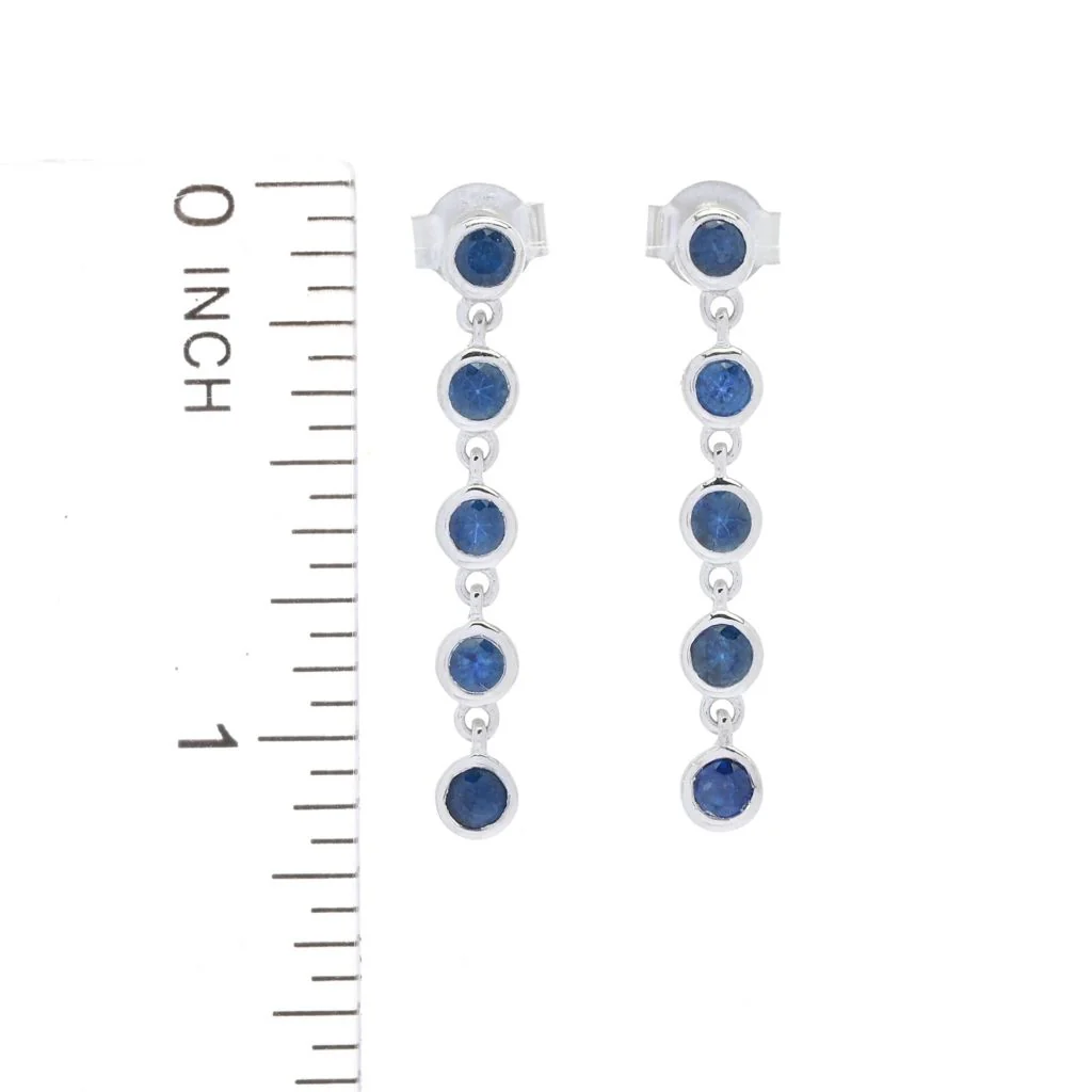 Gem Treasures 1.30ctw Bezel Set Australian Blue Sapphire Dangle Earrings - Image 2
