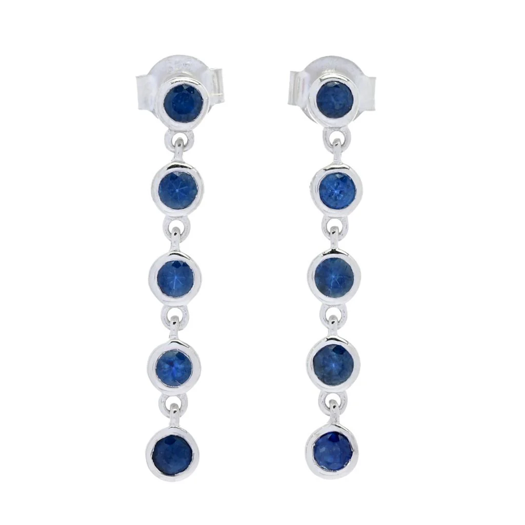 Gem Treasures 1.30ctw Bezel Set Australian Blue Sapphire Dangle Earrings - Image 3