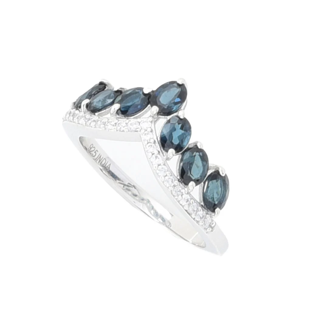 Gem Treasures 1.35ctw Indicolite & White Zircon Chevron Band Ring - Image 8