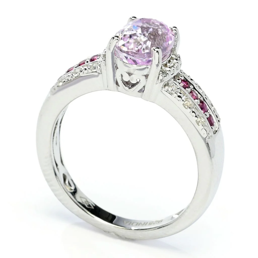 Gem Treasures 1.69ctw Kunzite, Rhodolite Garnet & White Zircon Ring - Image 2