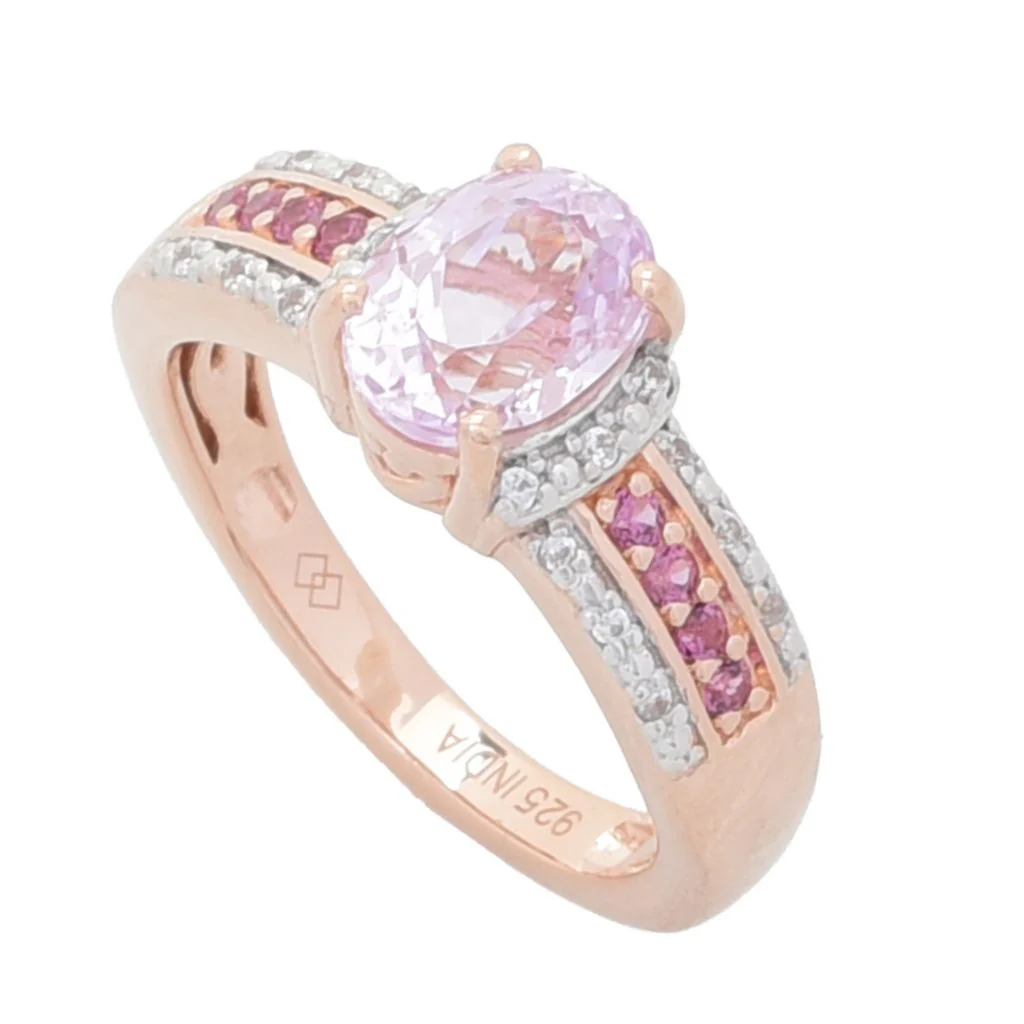 Gem Treasures 1.69ctw Kunzite, Rhodolite Garnet & White Zircon Ring - Image 3
