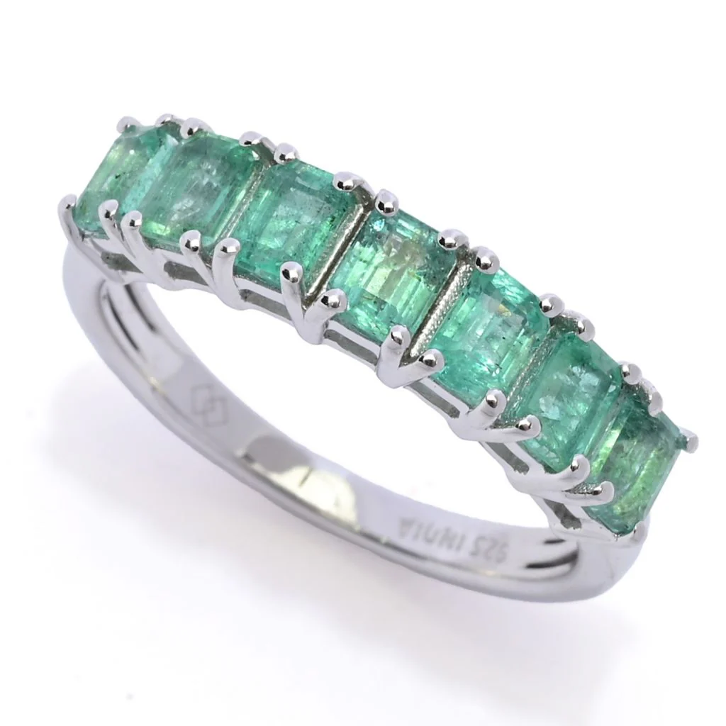Gem Treasures 1.75ctw Octagon Shape Zambian Emerald 7-Stone Band Ring - Image 3