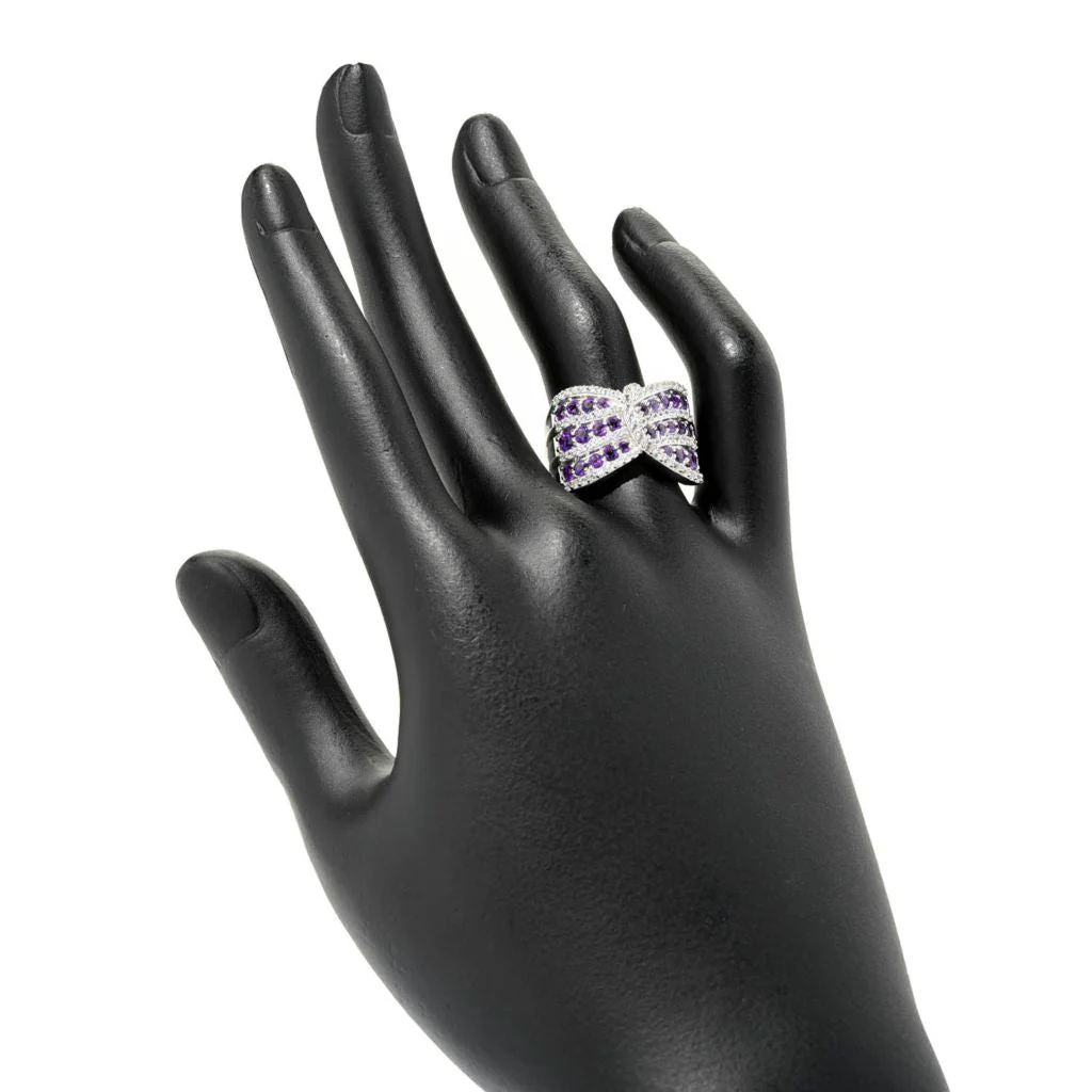Gem Treasures 1.86ctw African Amethyst & White Zircon Wrap Ring - Image 2