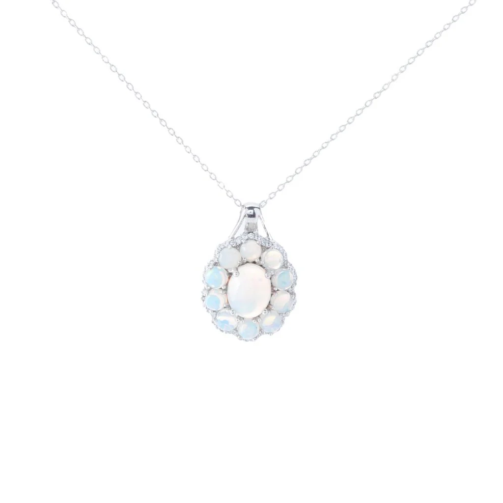 Gem Treasures 10x8mm Ethiopian Opal & White Zircon Pendant w/ Chain - Image 3