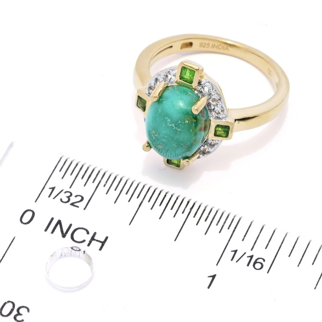 Gem Treasures 10x8mm Sonoran Gold Turquoise & Multi Gemstone Halo Ring - Image 2