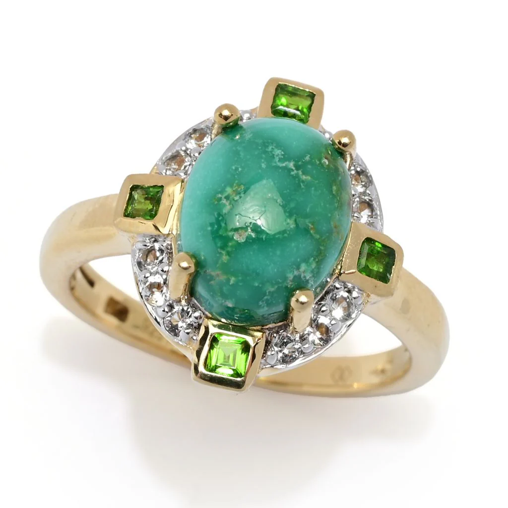 Gem Treasures 10x8mm Sonoran Gold Turquoise & Multi Gemstone Halo Ring - Image 4