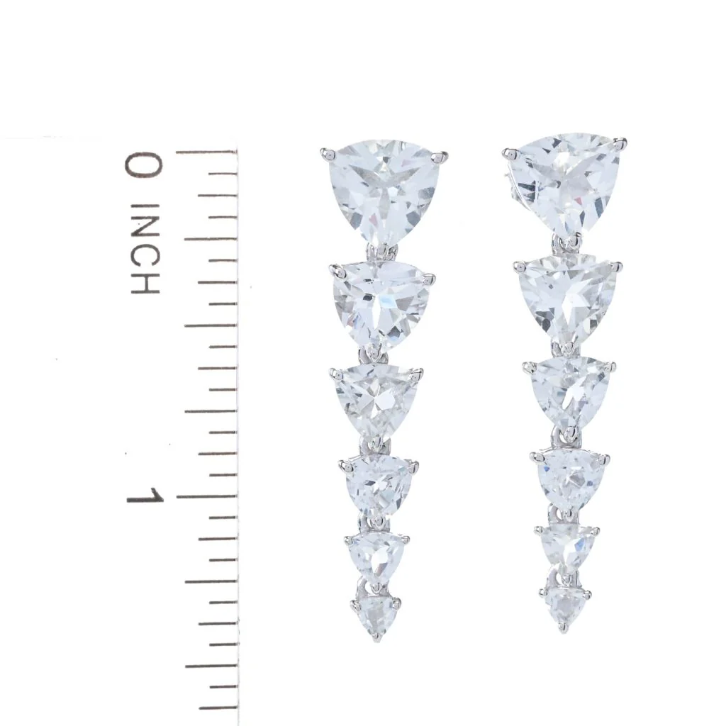 Gem Treasures 11.36ctw Trillion Cut Graduated White Topaz Earrings - Image 2