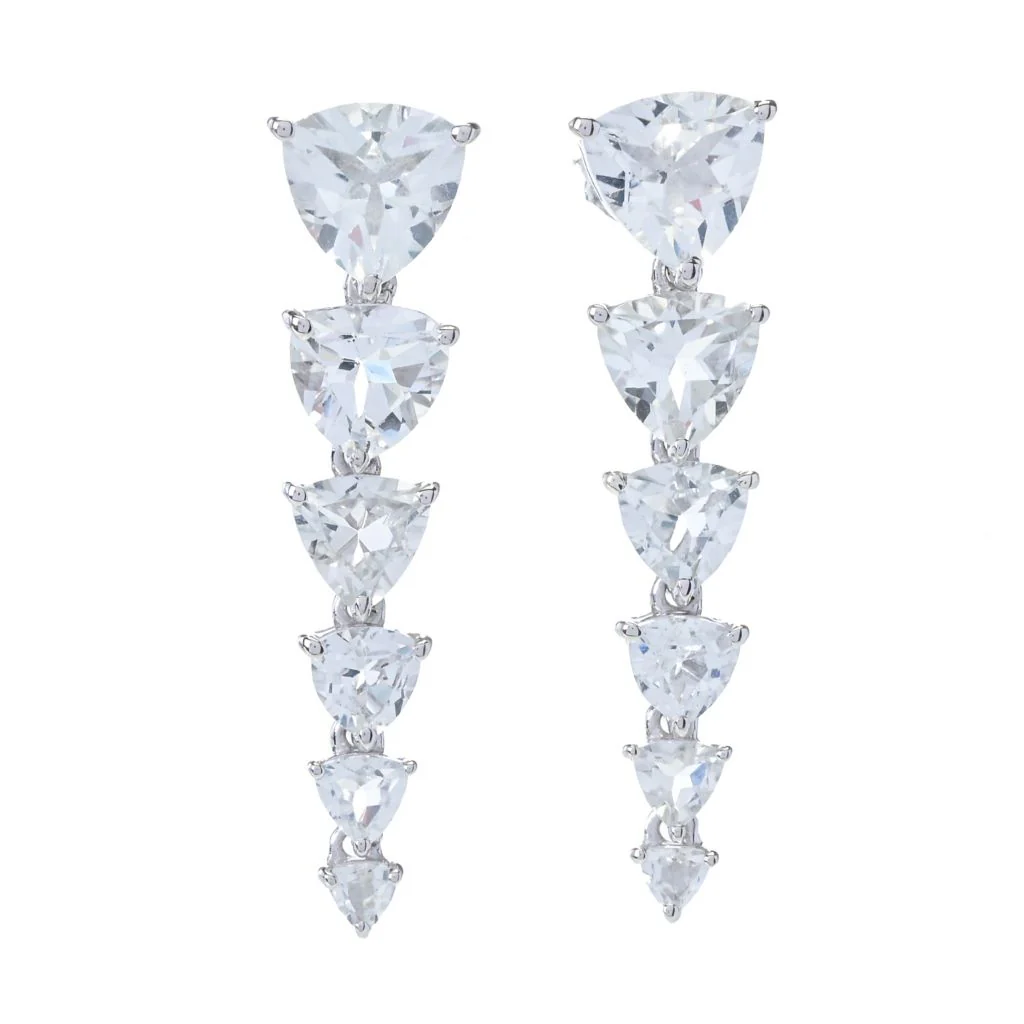 Gem Treasures 11.36ctw Trillion Cut Graduated White Topaz Earrings - Image 3