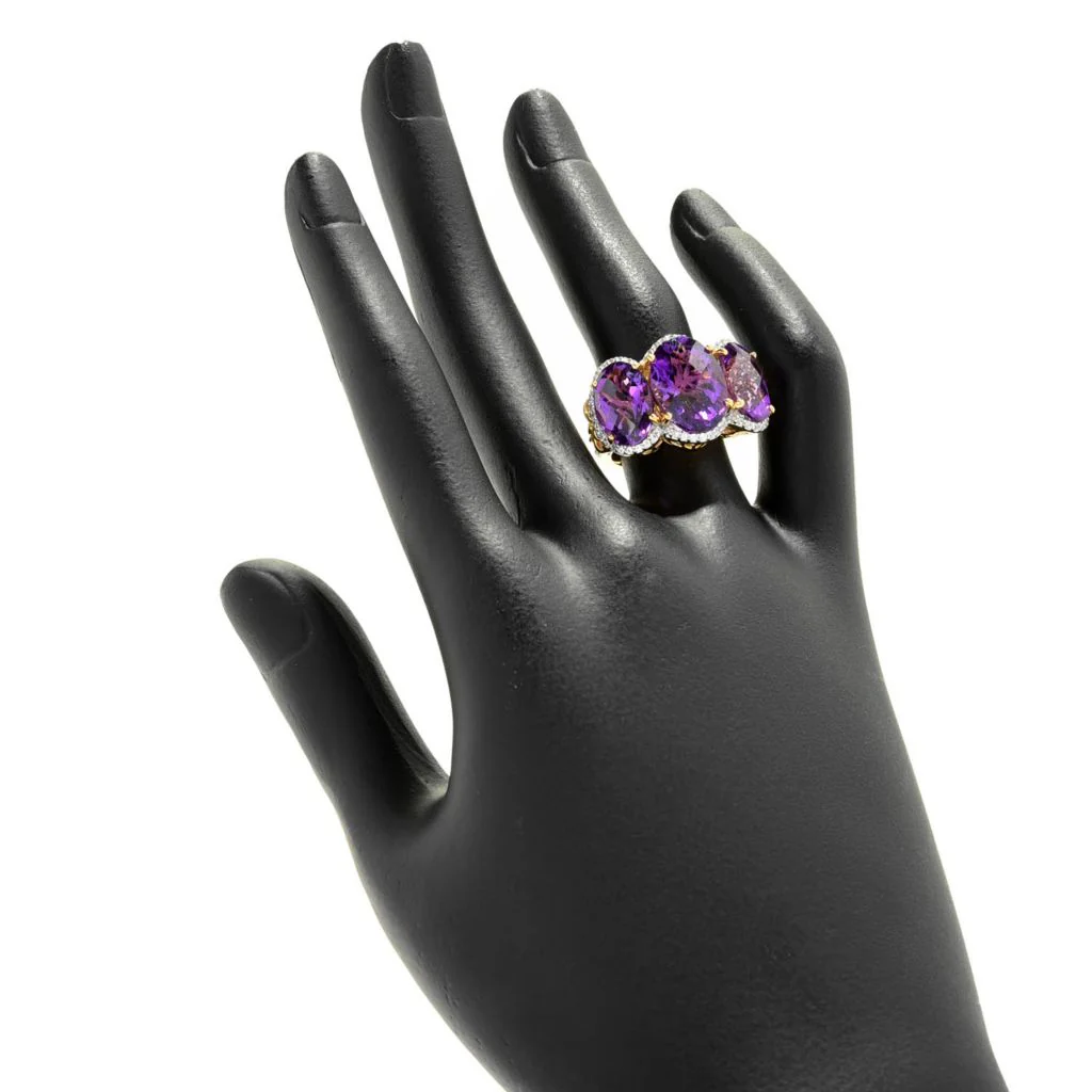Gem Treasures 12.30ctw African Amethyst & White Zircon Cocktail Ring - Image 2