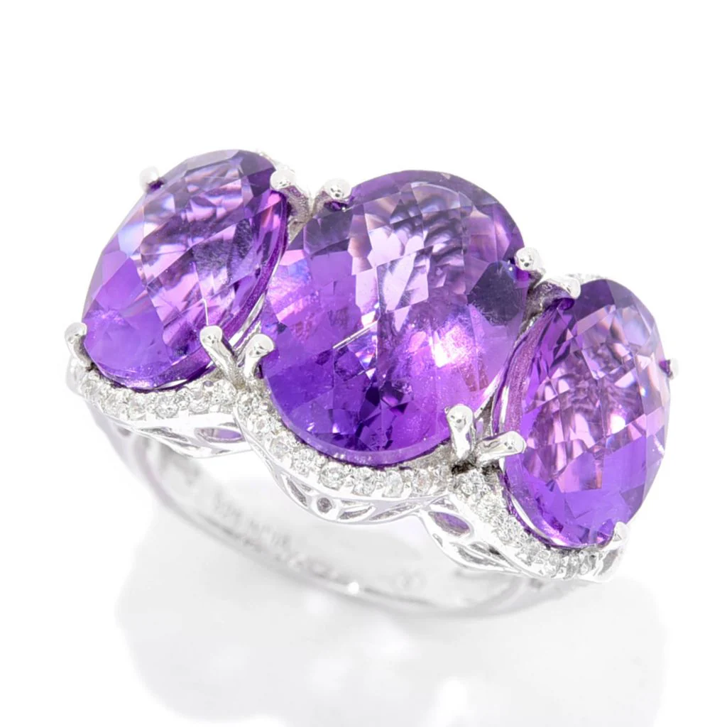 Gem Treasures 12.30ctw African Amethyst & White Zircon Cocktail Ring - Image 3