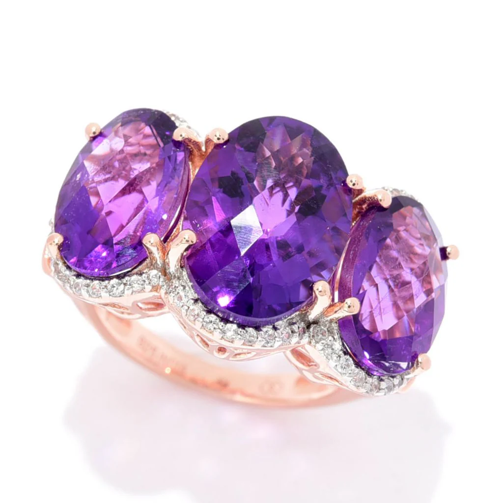 Gem Treasures 12.30ctw African Amethyst & White Zircon Cocktail Ring - Image 4